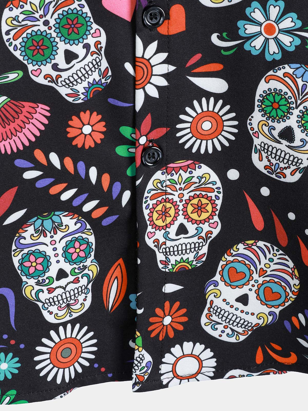 Flower Skull Colorful Graphic Button Up de manga corta Punk Rock Arcamiseta para hombre