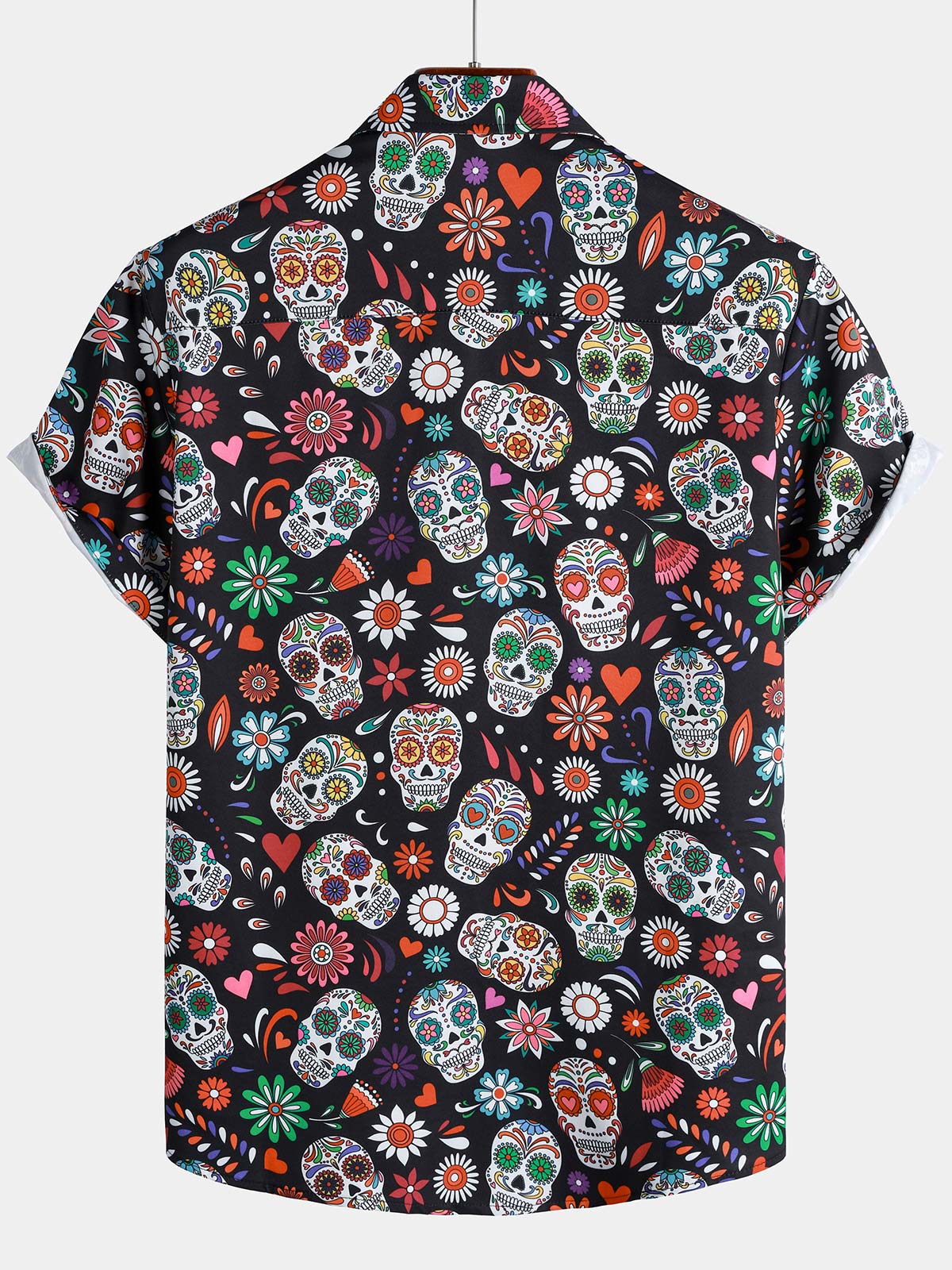 Flower Skull Colorful Graphic Button Up de manga corta Punk Rock Arcamiseta para hombre
