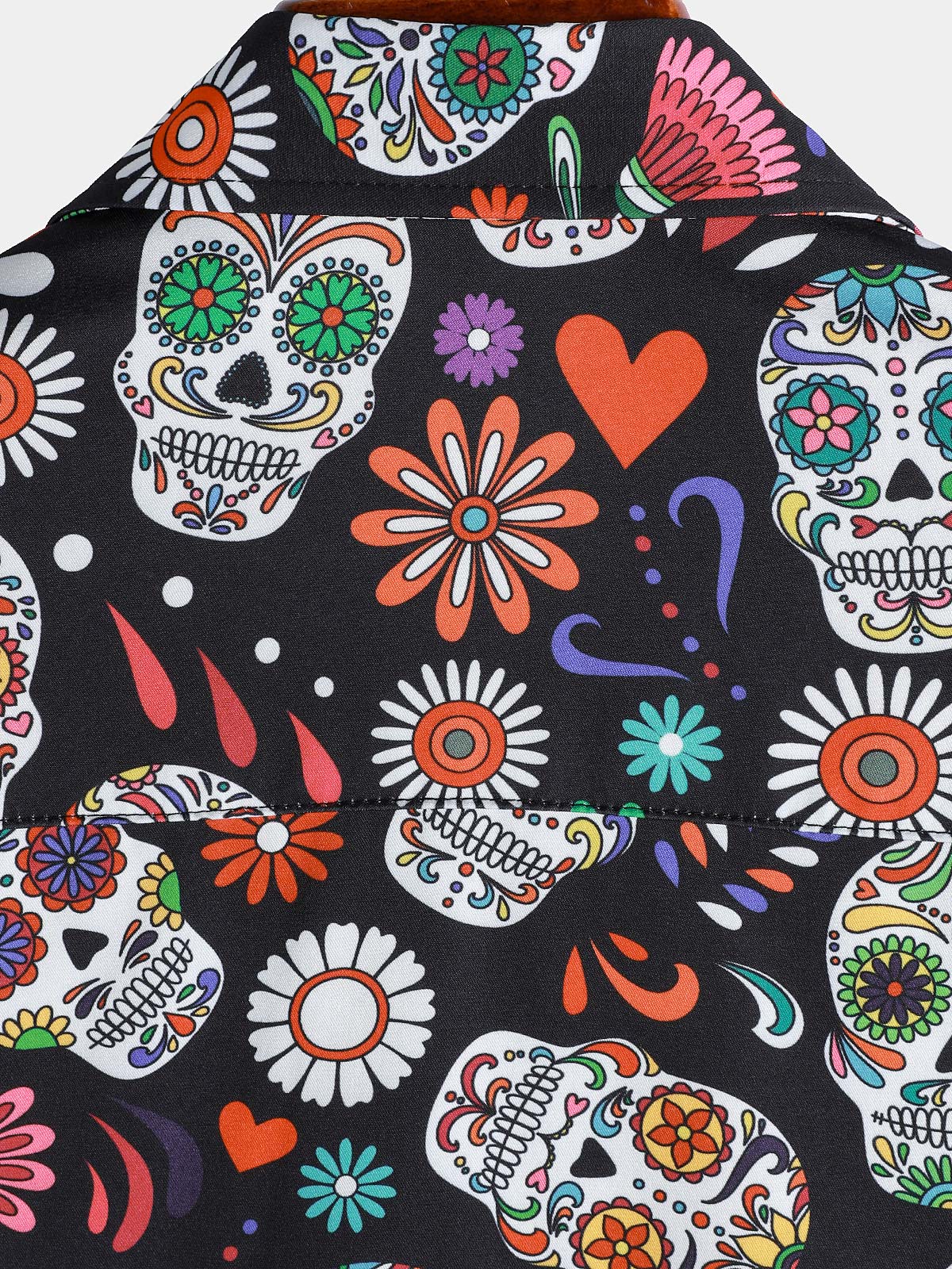 Flower Skull Colorful Graphic Button Up de manga corta Punk Rock Arcamiseta para hombre