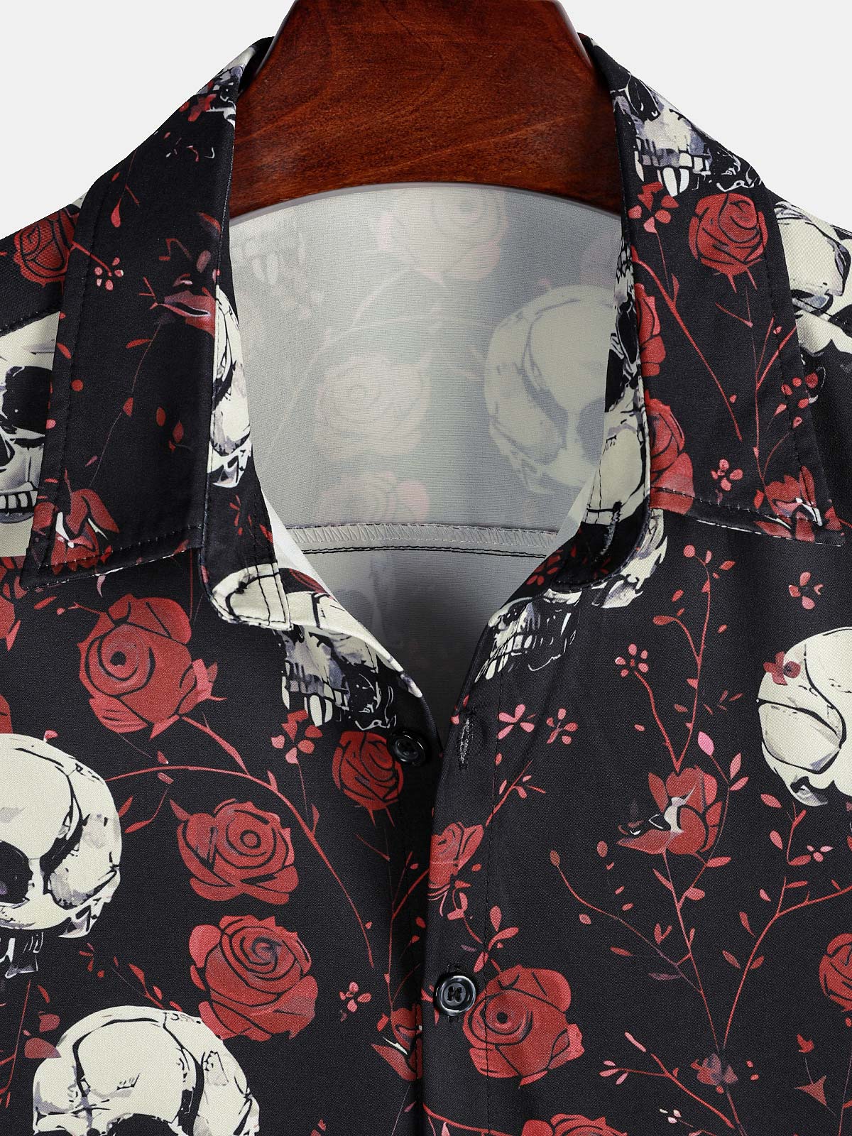 Rose Skull Cool Graphic Button Up de manga corta Punk Rock Arcamiseta para hombre