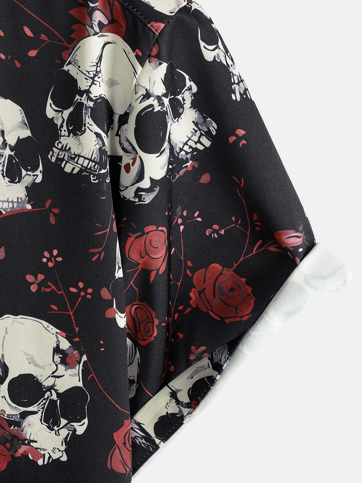 Rose Skull Cool Graphic Button Up de manga corta Punk Rock Arcamiseta para hombre