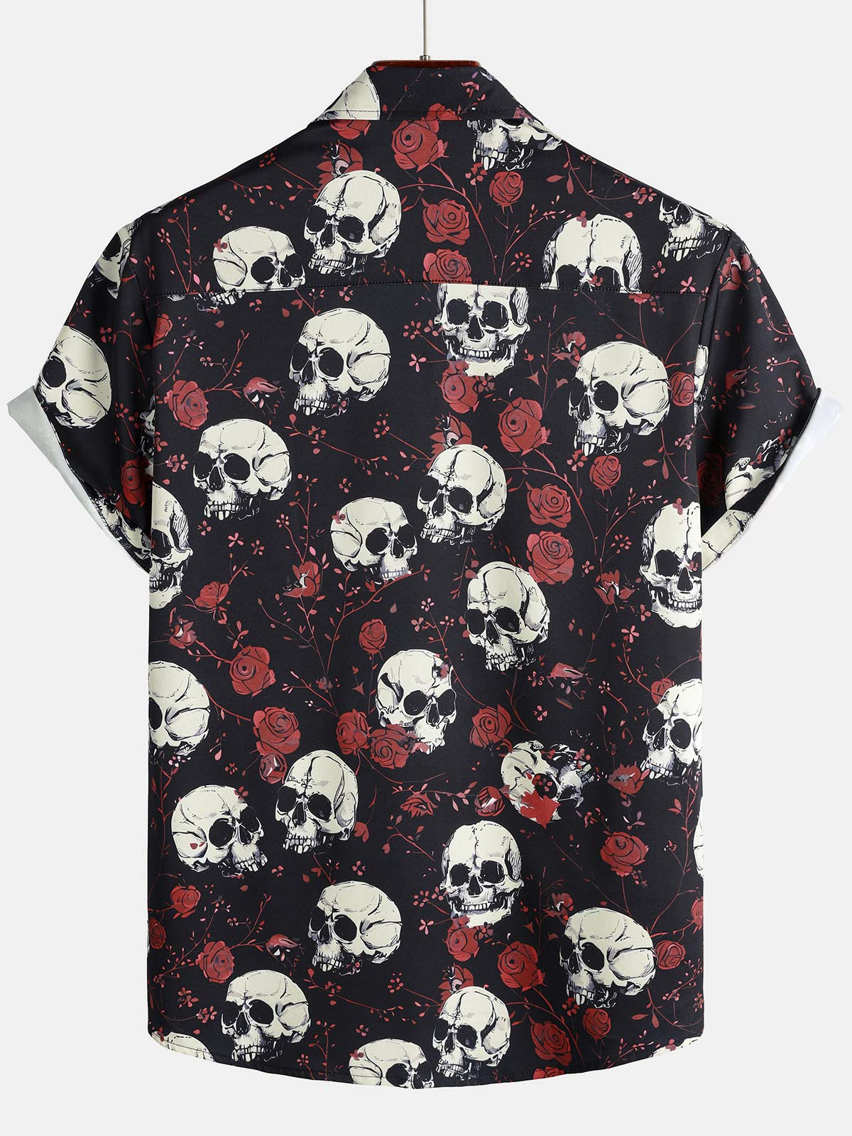 Rose Skull Cool Graphic Button Up de manga corta Punk Rock Arcamiseta para hombre