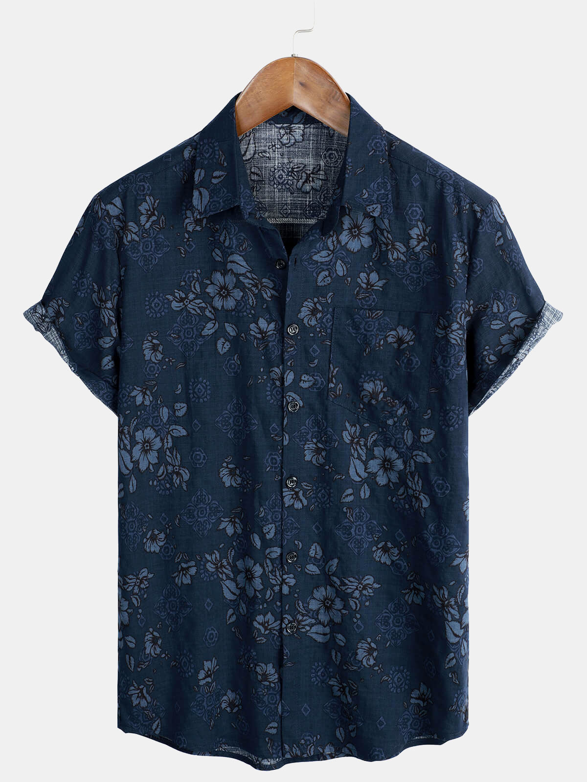 Camisa Blue de algodón floral Hawaiian vintage para hombre