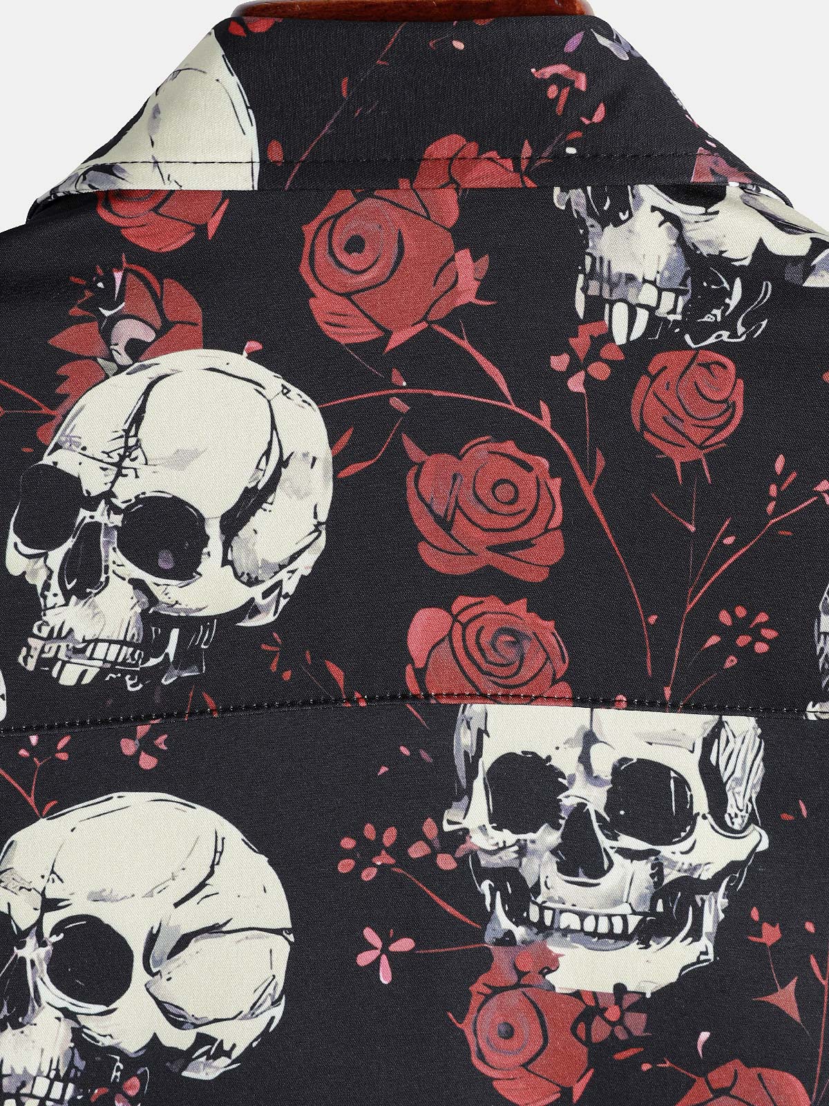 Rose Skull Cool Graphic Button Up de manga corta Punk Rock Arcamiseta para hombre