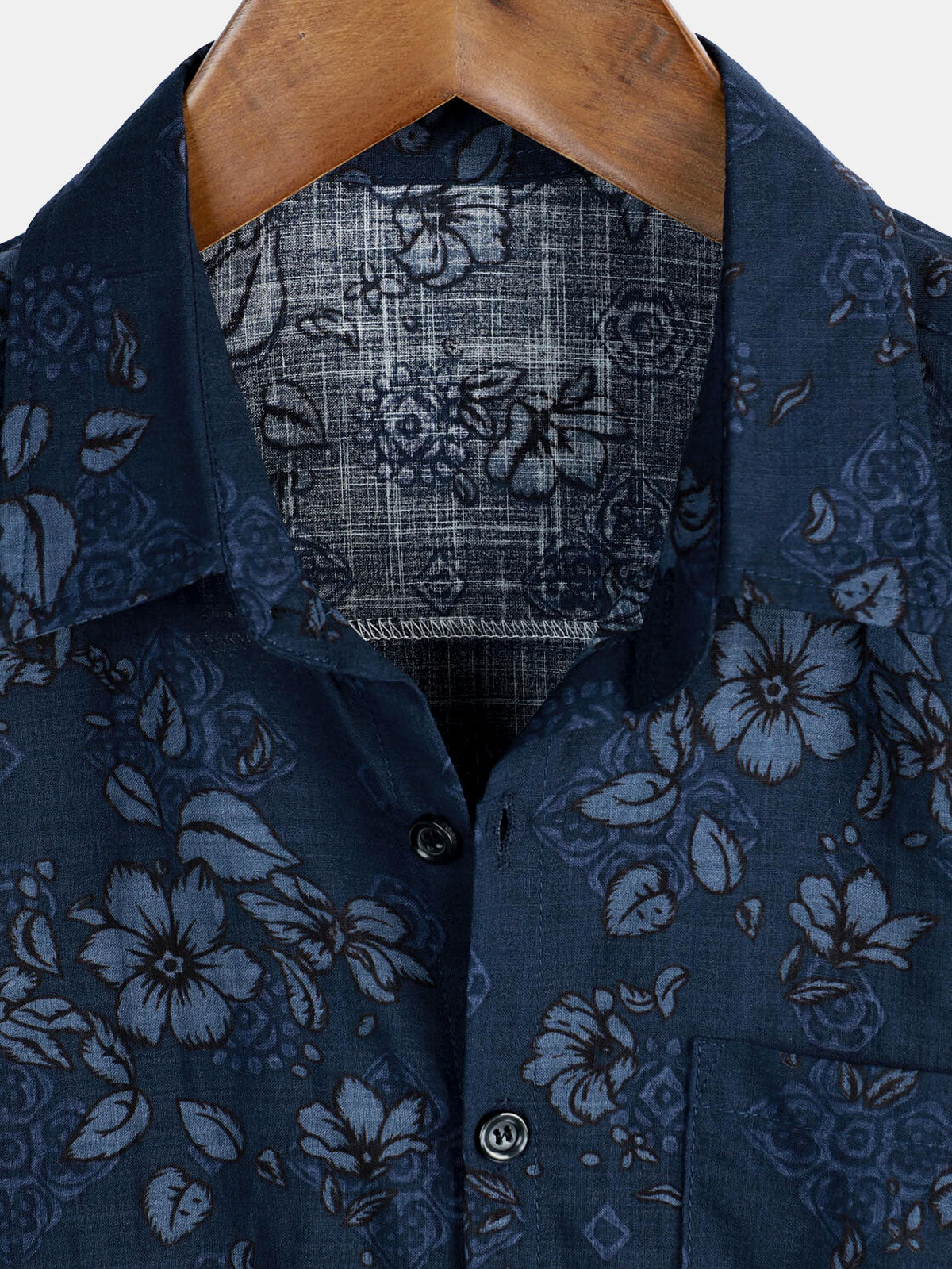 Camisa Blue de algodón floral Hawaiian vintage para hombre