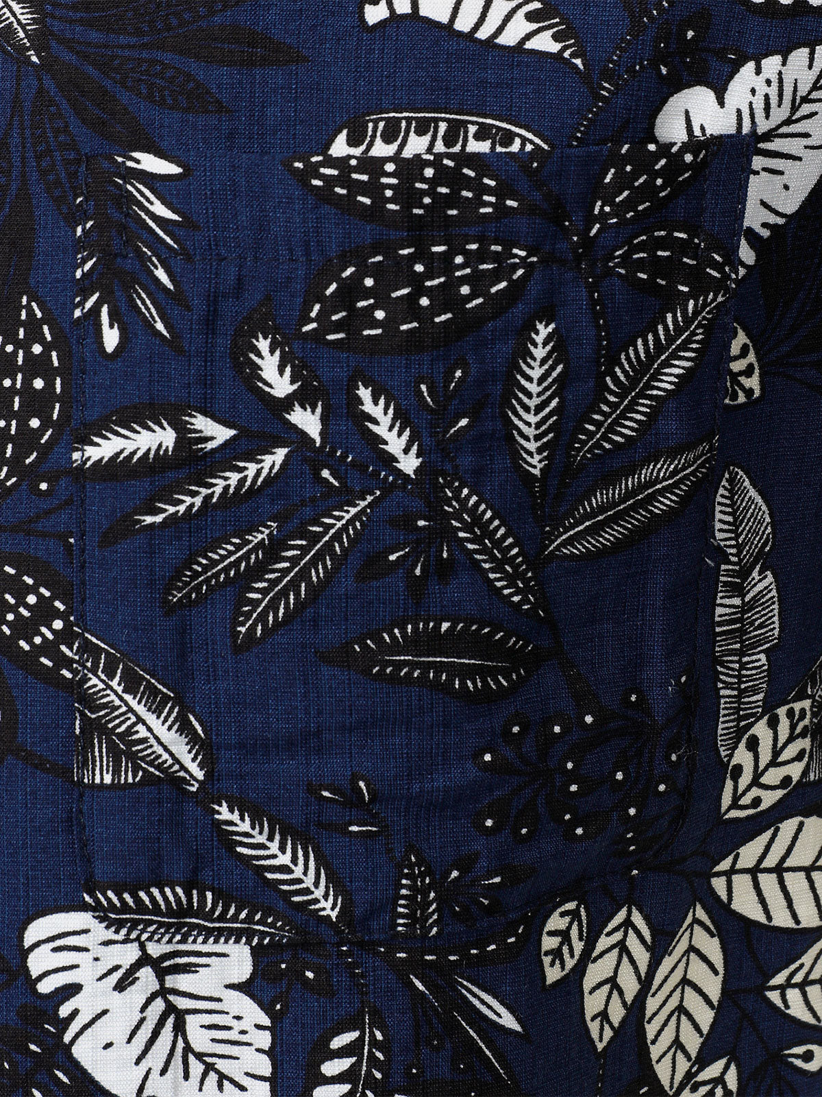 Camisa Navy Blue Tropical Leaf estampado casual Hawaiian para hombre