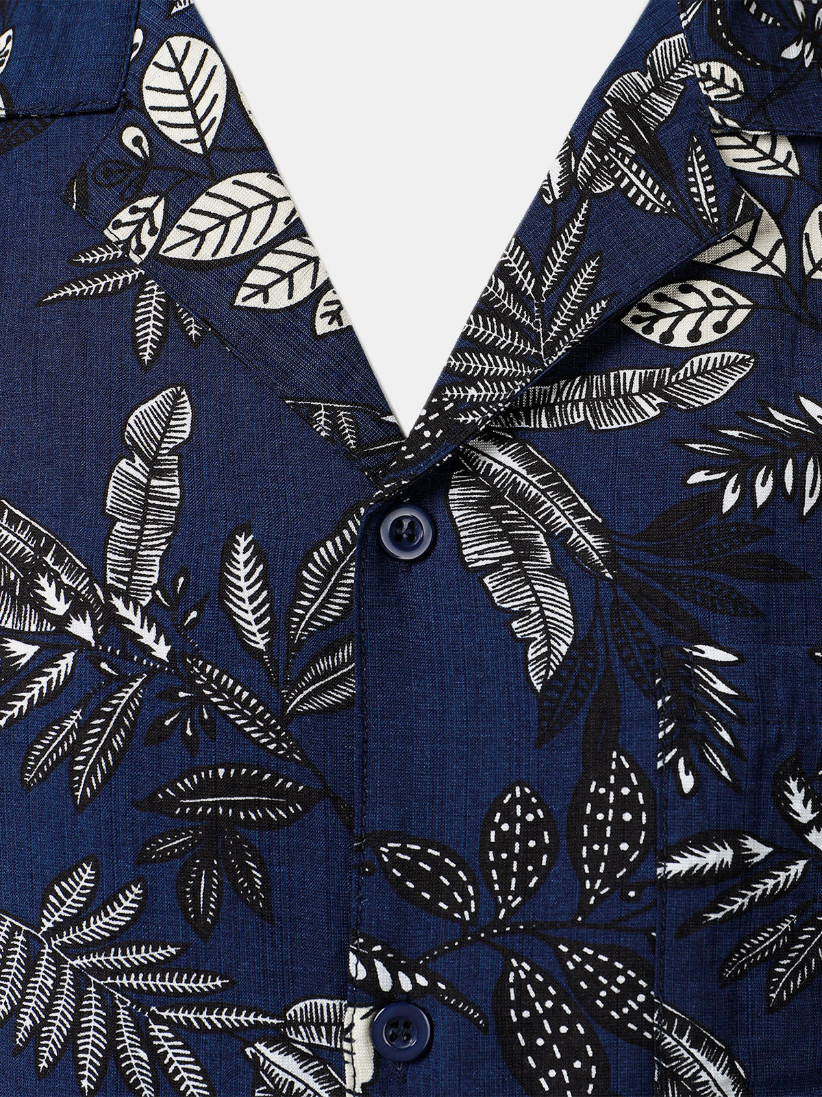 Camisa Navy Blue Tropical Leaf estampado casual Hawaiian para hombre