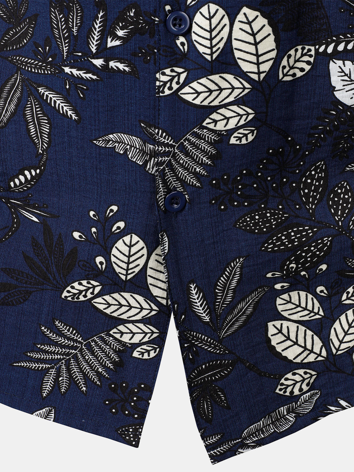 Camisa Navy Blue Tropical Leaf estampado casual Hawaiian para hombre