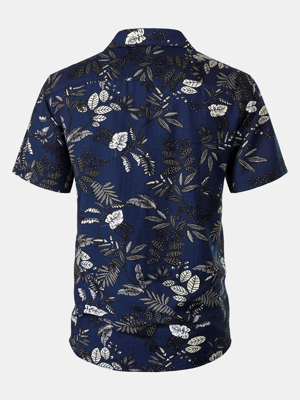 Camisa Navy Blue Tropical Leaf estampado casual Hawaiian para hombre