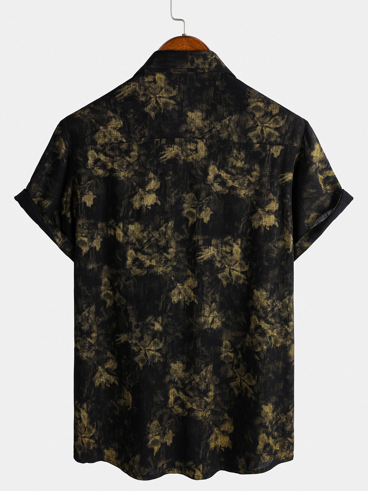 Camisa vintage floral Black transpirable Vacation de manga corta para hombre