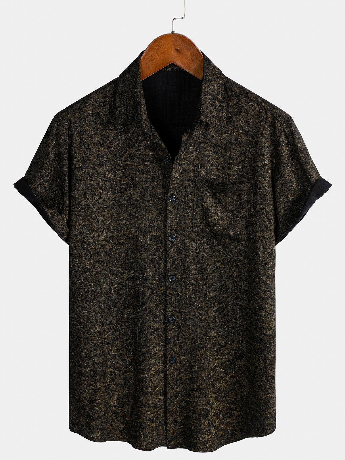 Camisa Summer Holiday Black casual vintage de manga corta para hombre