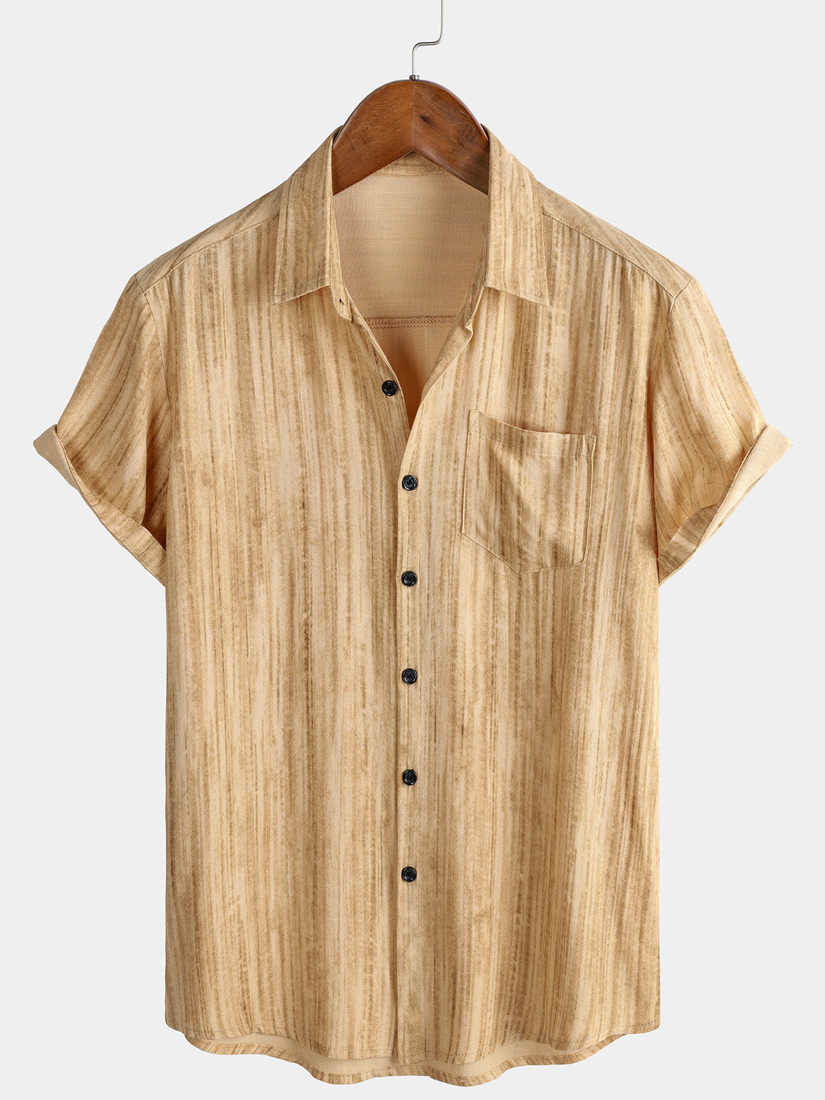 Camisa transpirable de manga corta Pocket Black a rayas para hombre