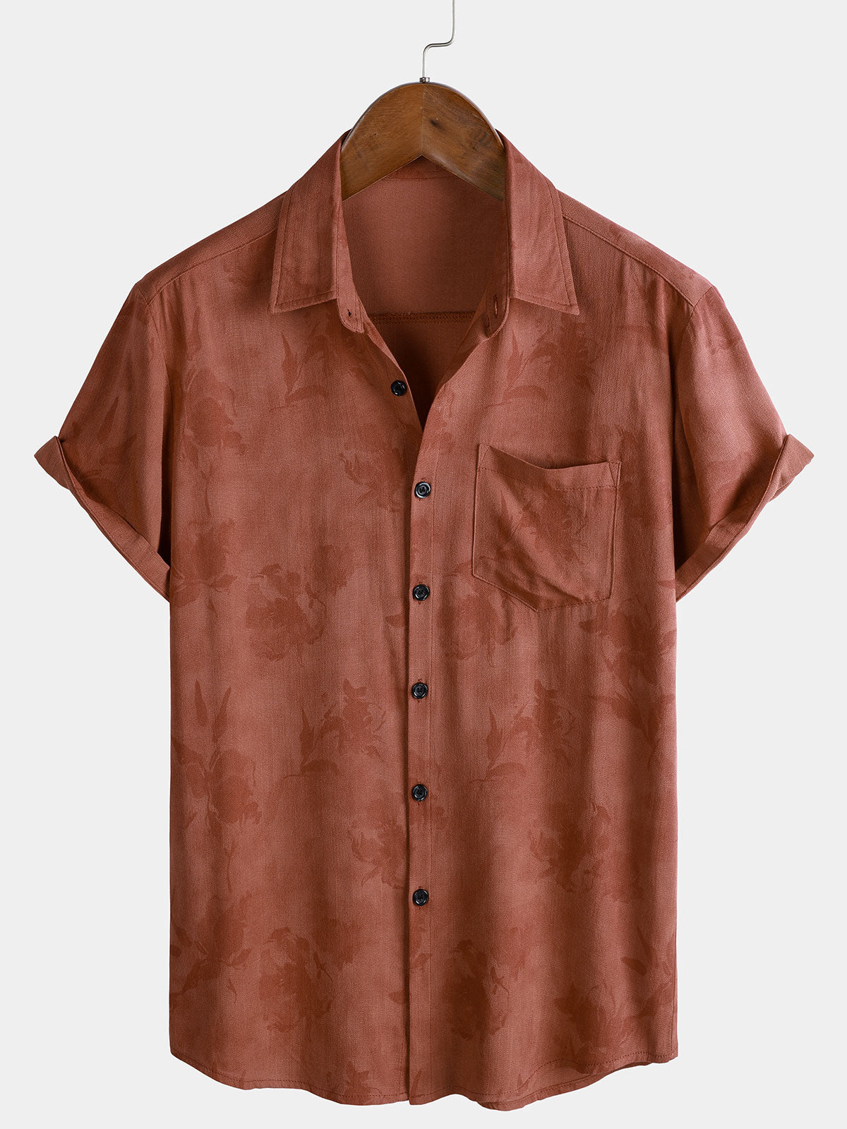 Camisa vintage floral Brown transpirable Vacation de manga corta para hombre