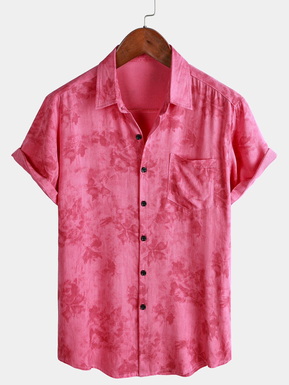 Camisa vintage floral Pink transpirable Vacation de manga corta para hombre