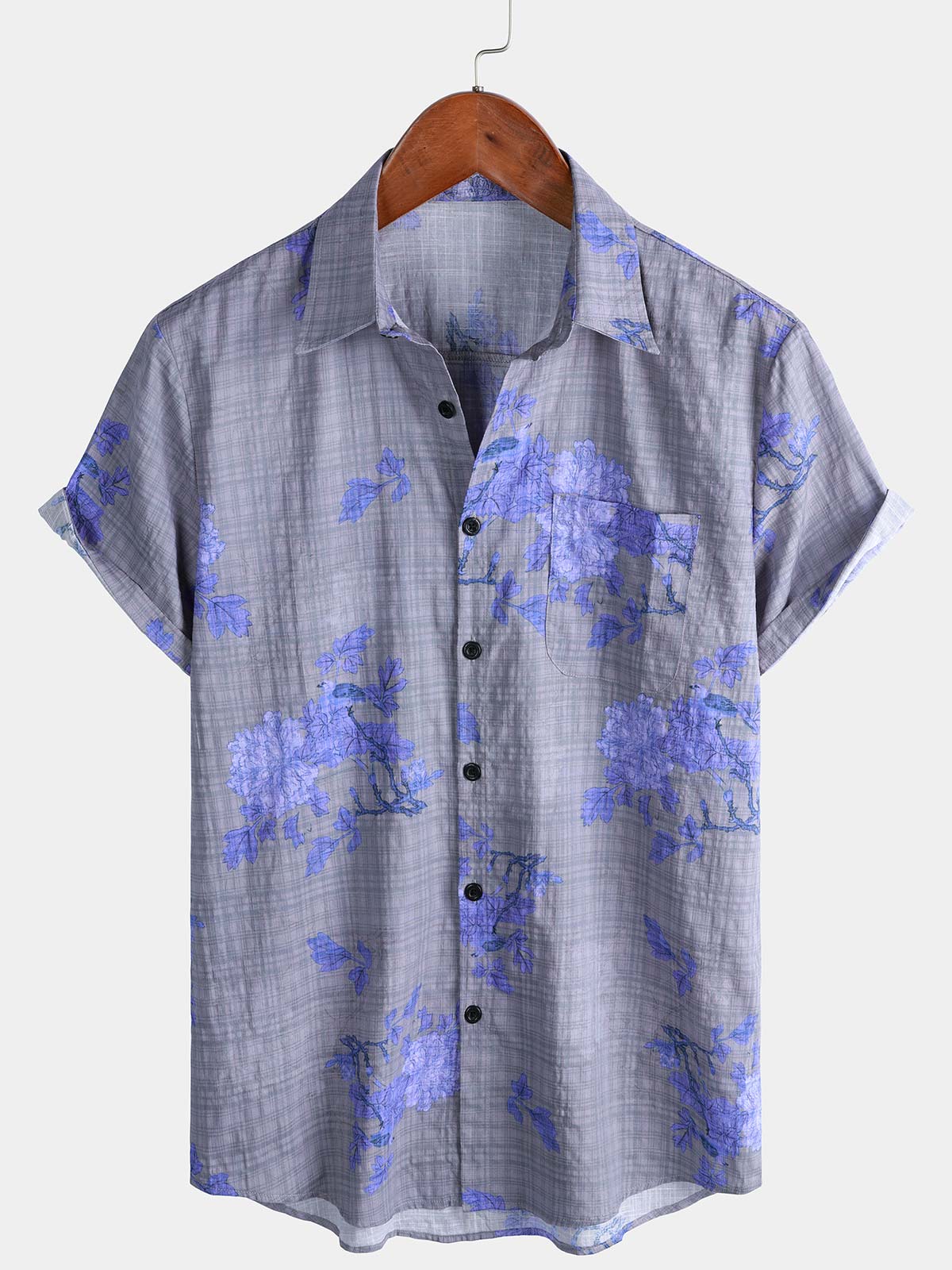 Camisa floral estampado transpirable de manga corta Hawaiian para hombre