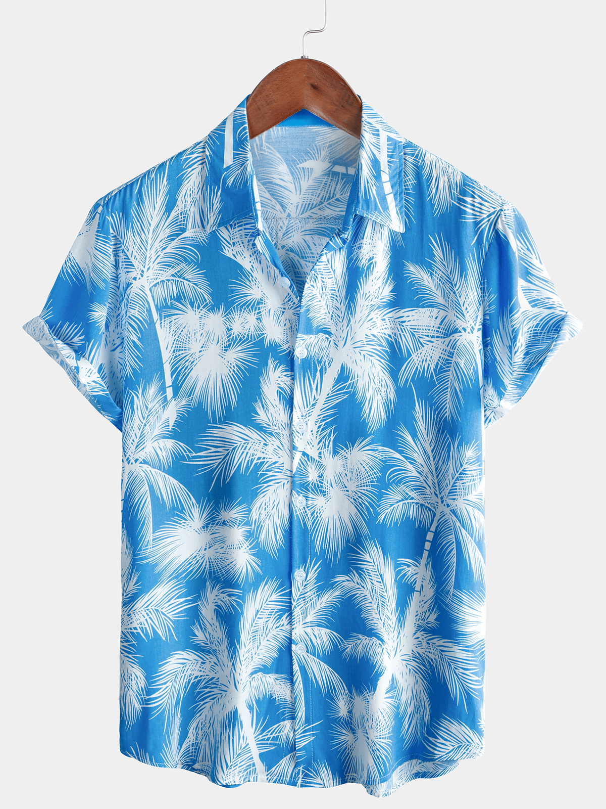 Camisa Blue Tropical estampado Beach de manga corta para hombre