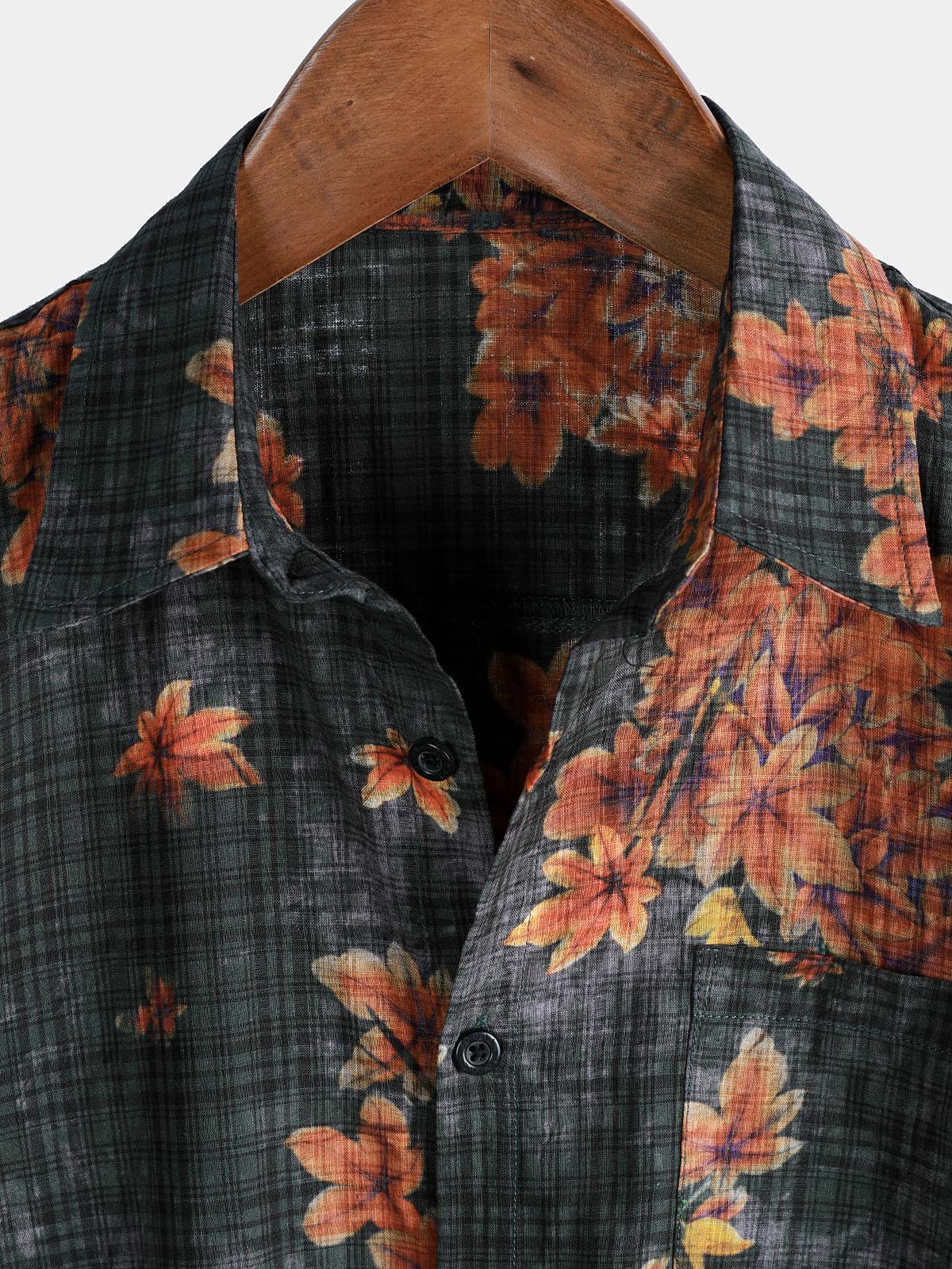 Camisa Leaf estampado transpirable de manga corta Hawaiian para hombre