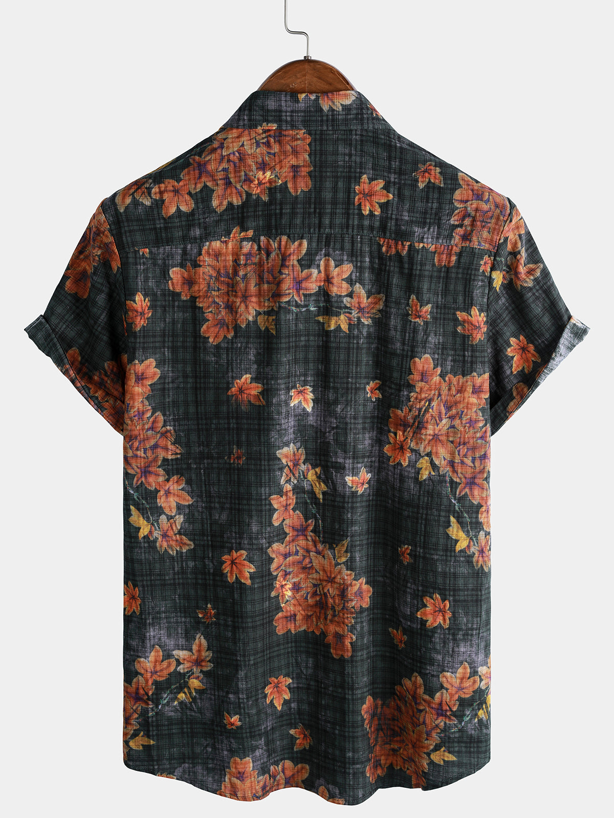 Camisa Leaf estampado transpirable de manga corta Hawaiian para hombre