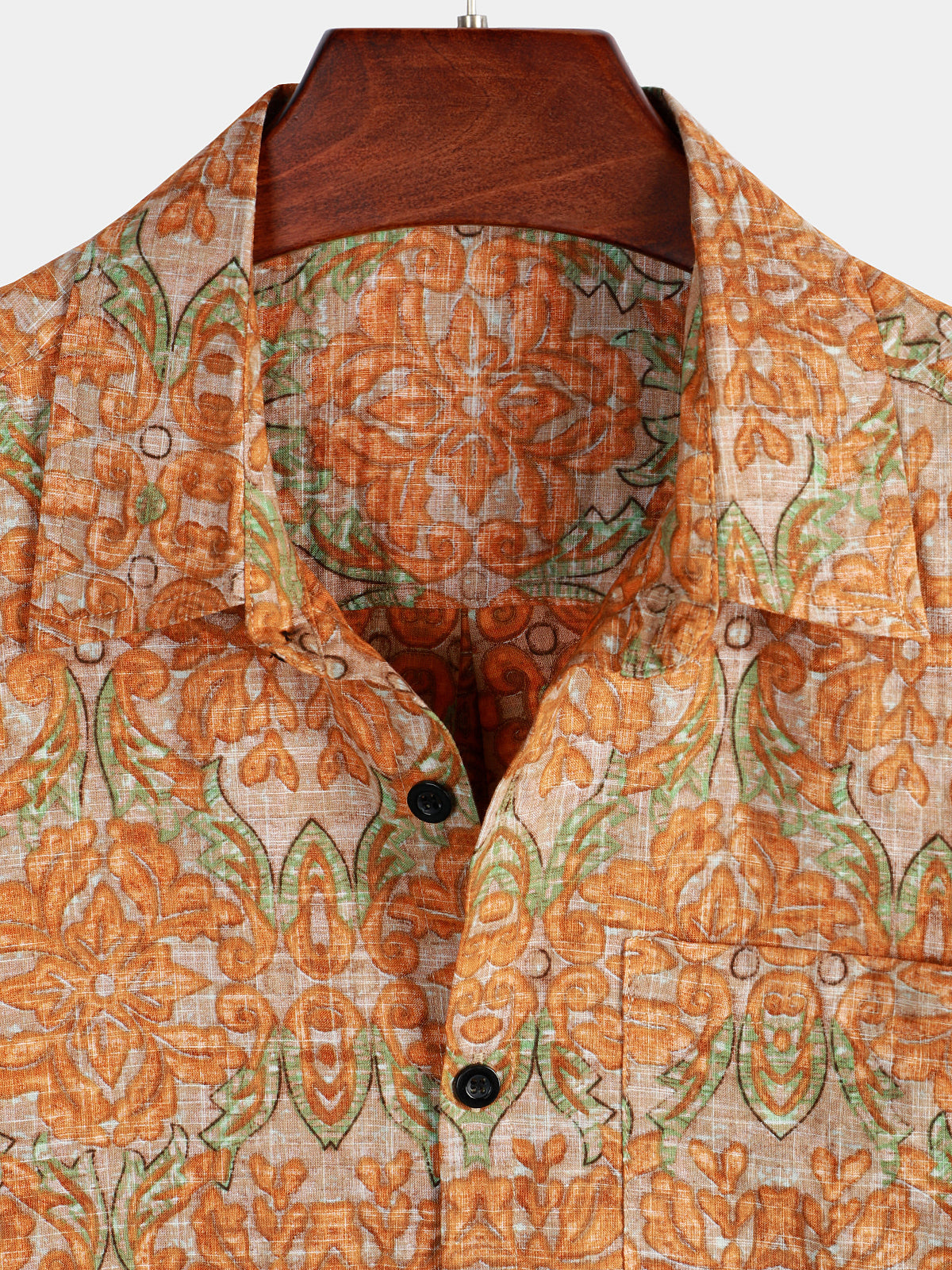 Camisa retro casual Button Up Pocket Beach vintage Orange de manga corta para hombre