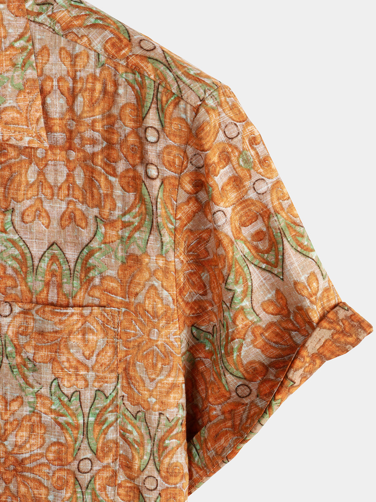 Camisa retro casual Button Up Pocket Beach vintage Orange de manga corta para hombre