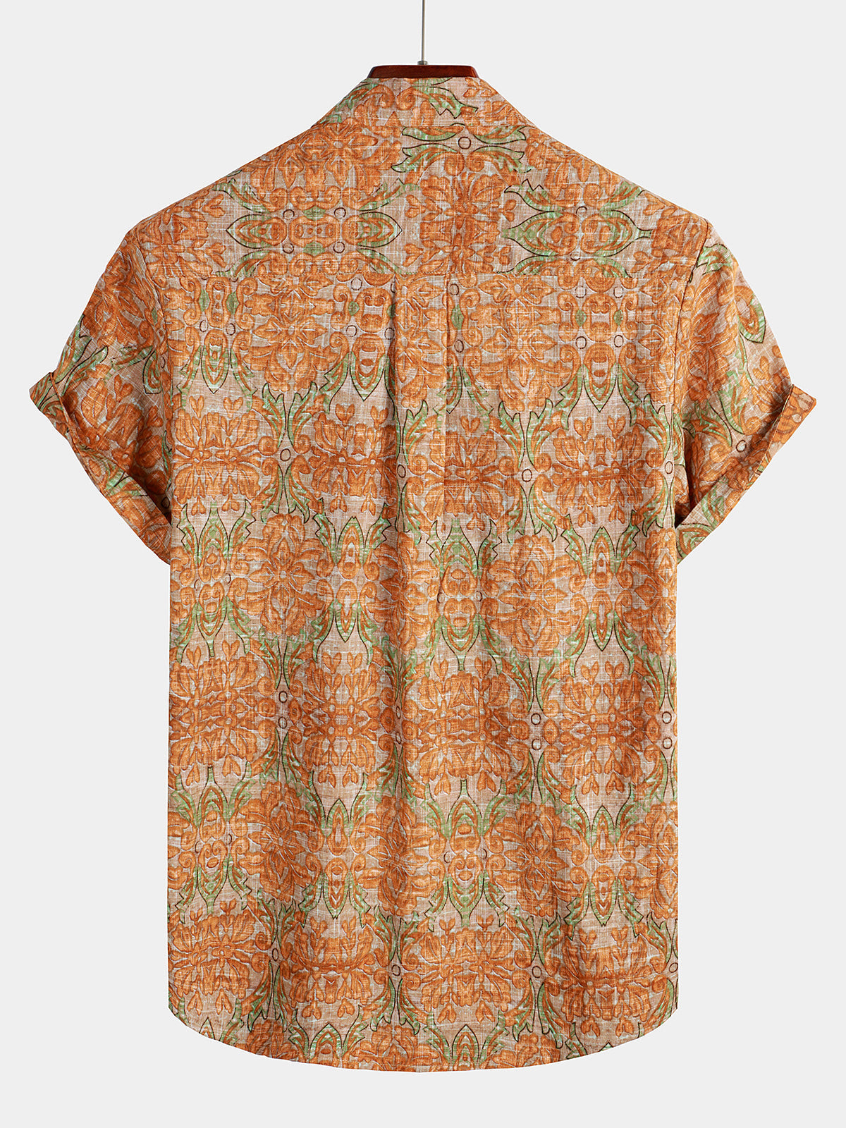 Camisa retro casual Button Up Pocket Beach vintage Orange de manga corta para hombre