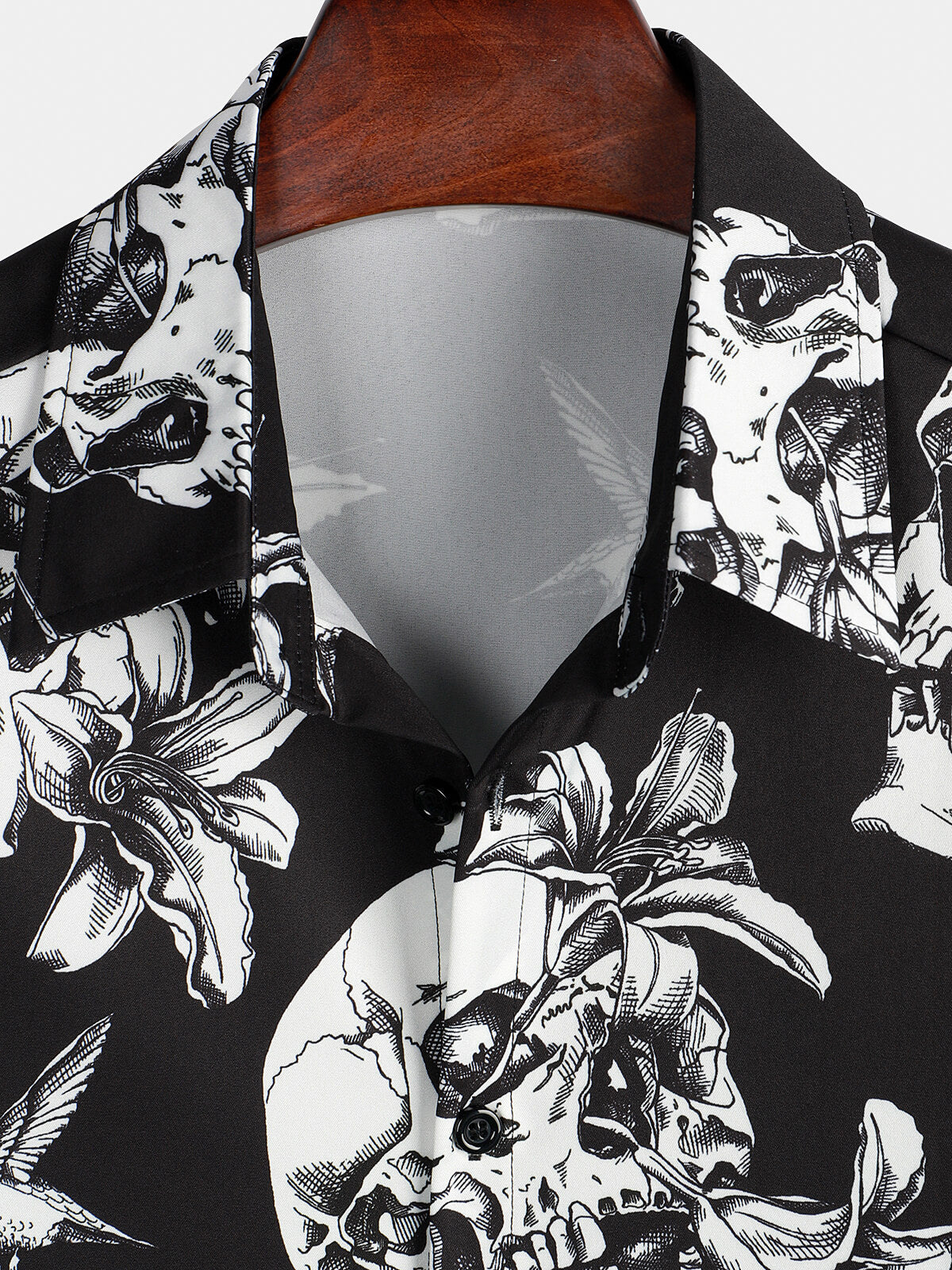 Camisa Skull Hummingbird Punk Rocker Cool Rock Button Up de manga corta Black Hawaiian para hombre