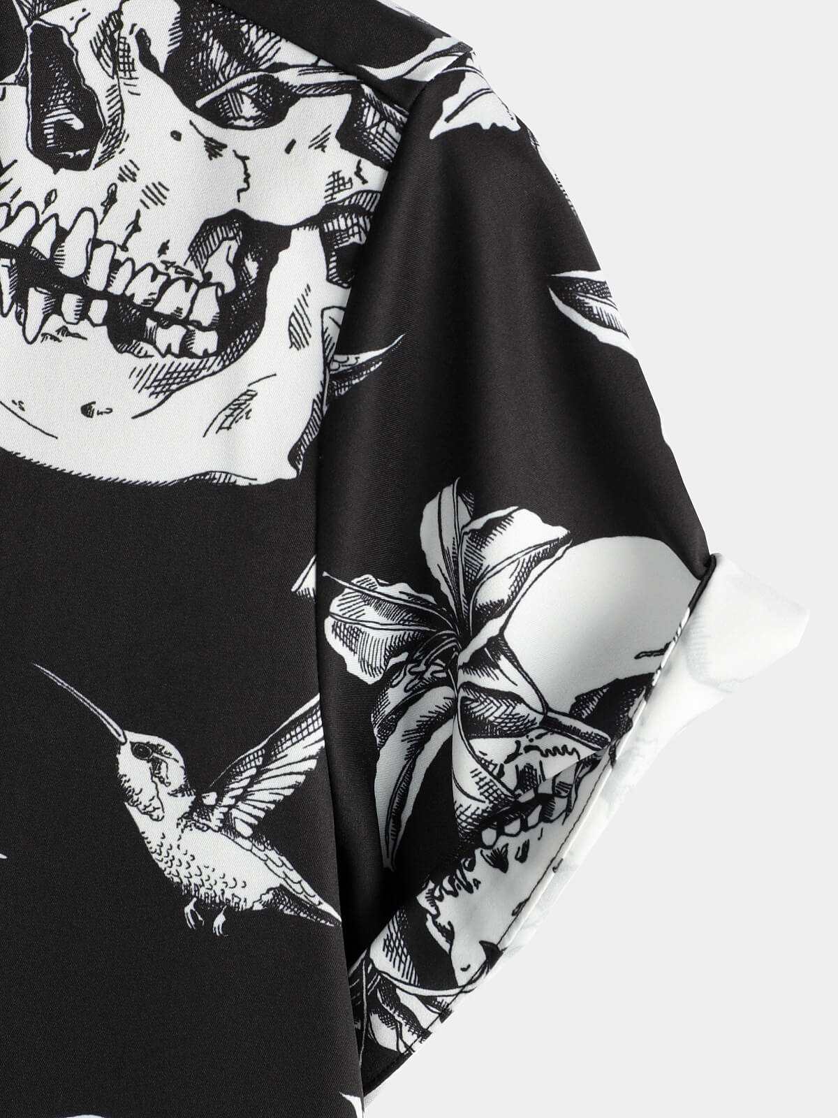 Camisa Skull Hummingbird Punk Rocker Cool Rock Button Up de manga corta Black Hawaiian para hombre