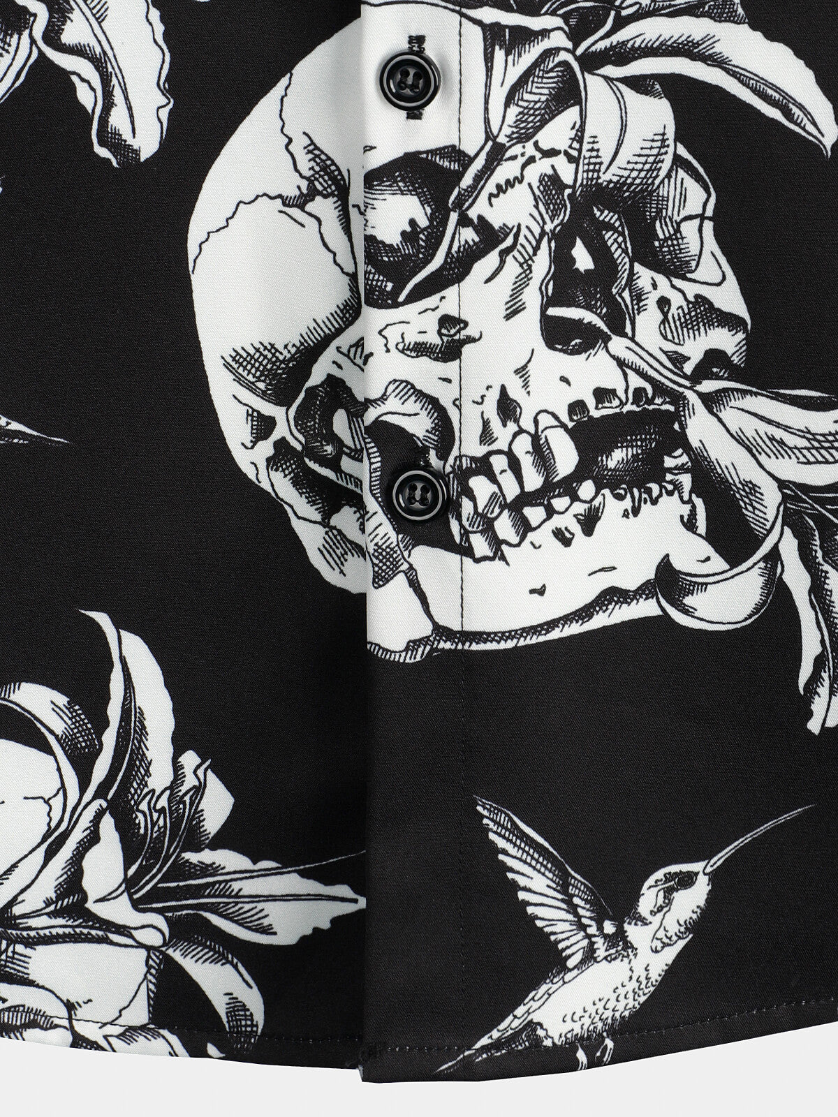 Camisa Skull Hummingbird Punk Rocker Cool Rock Button Up de manga corta Black Hawaiian para hombre