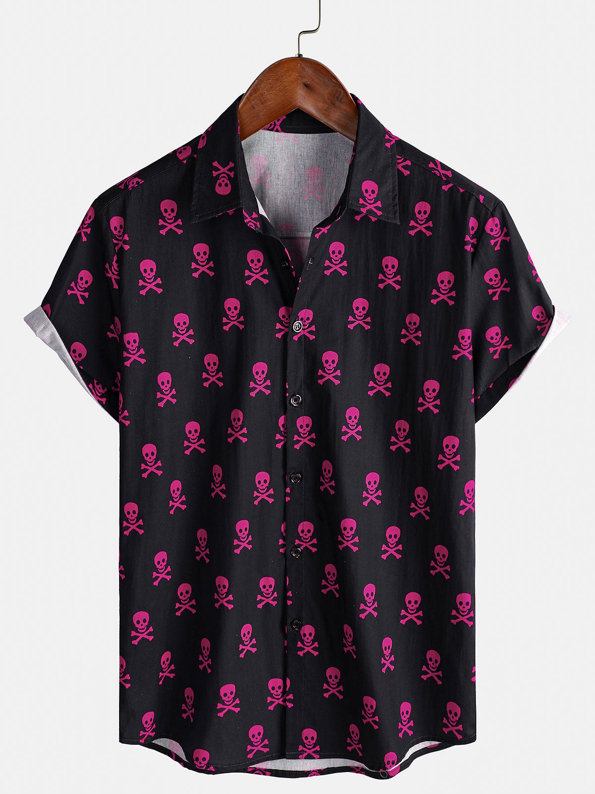 Camisa Pink Skull Punk Rock Holiday de algodón transpirable Cool Summer de manga corta para hombre