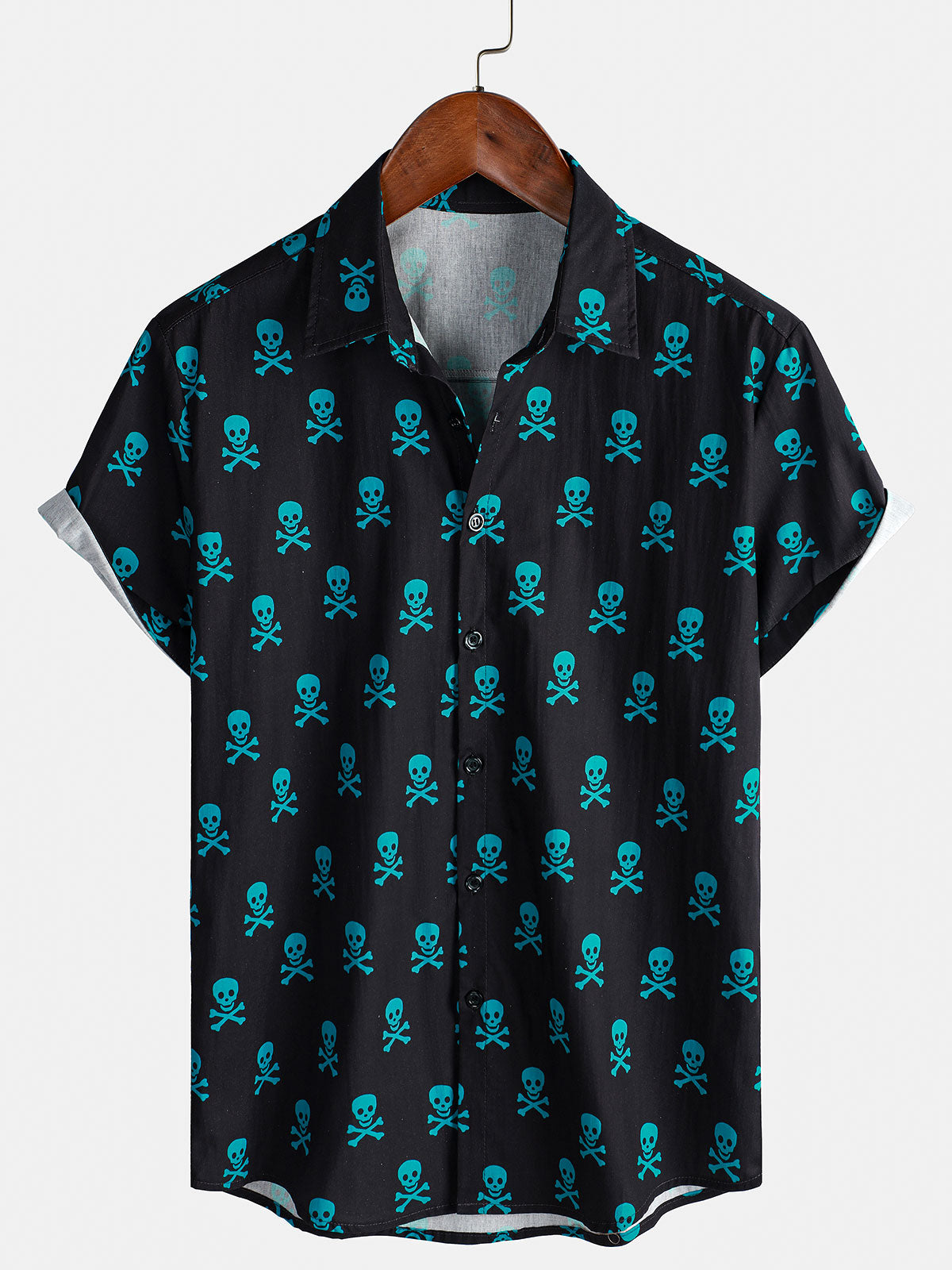 Camisa Skull Punk Rock Holiday Beach de algodón transpirable Cool Summer de manga corta para hombre
