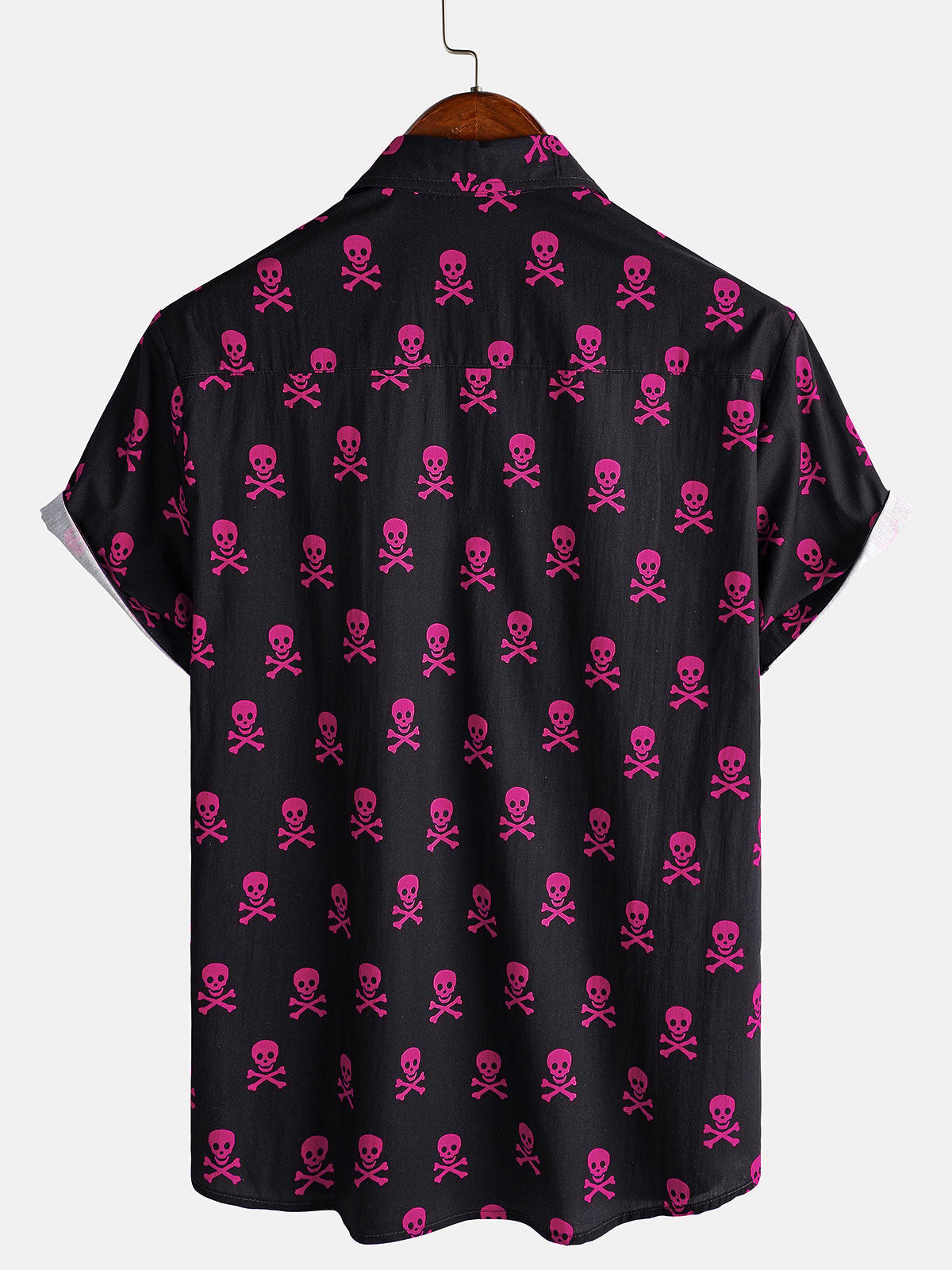 Camisa Pink Skull Punk Rock Holiday de algodón transpirable Cool Summer de manga corta para hombre