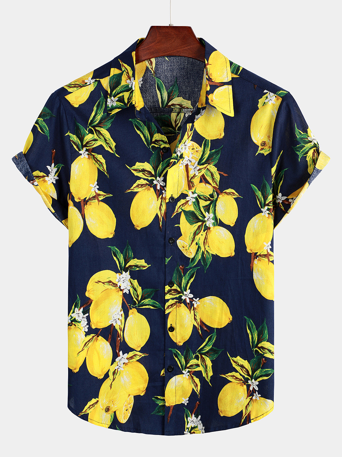 Camisa Tropical Yellow Lemon estampado Hawaiian de manga corta para hombre