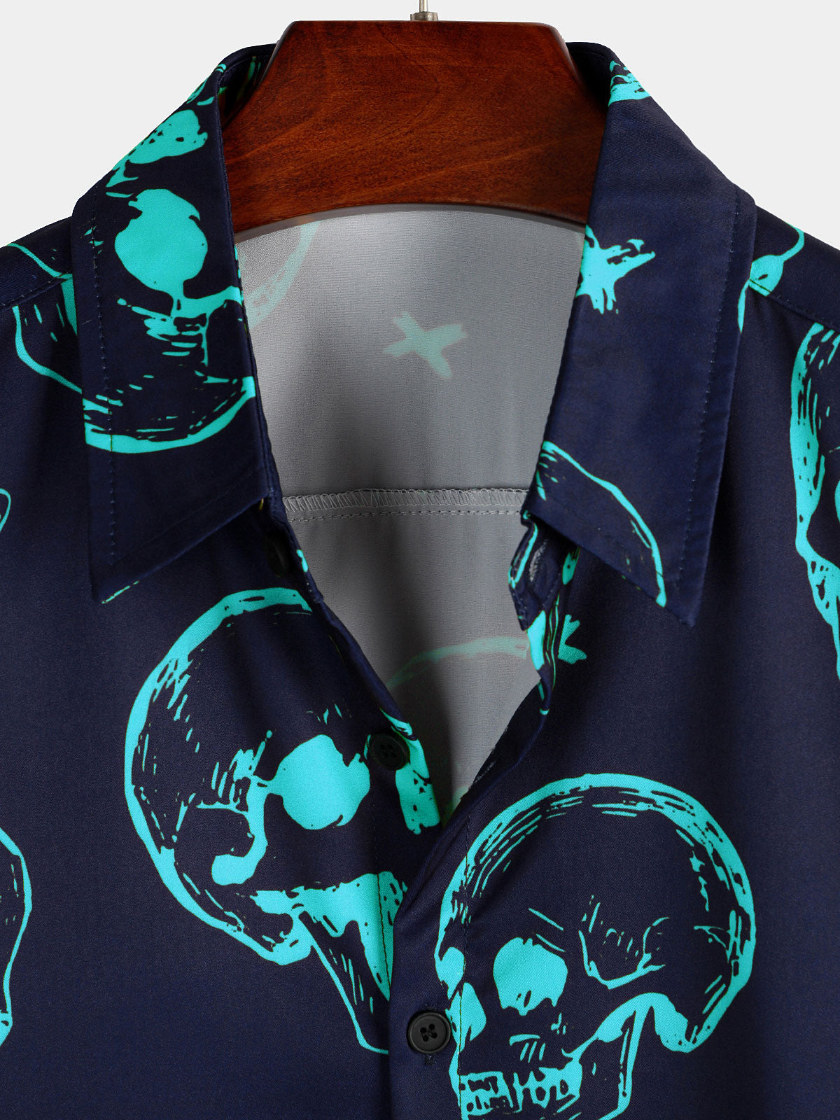 Camisa Blue Skull estampado Art Graphic Button de manga corta Aloha Hawaiian para hombre