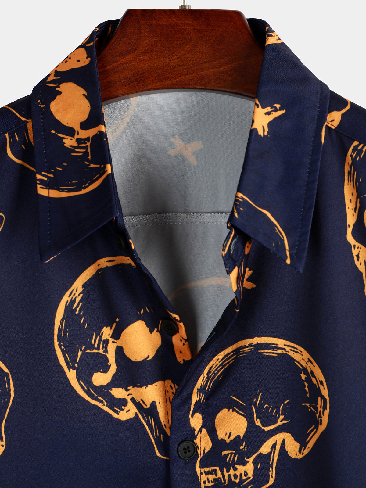 Camisa Orange Skull estampado Art Graphic Button up de manga corta Aloha Hawaiian para hombre