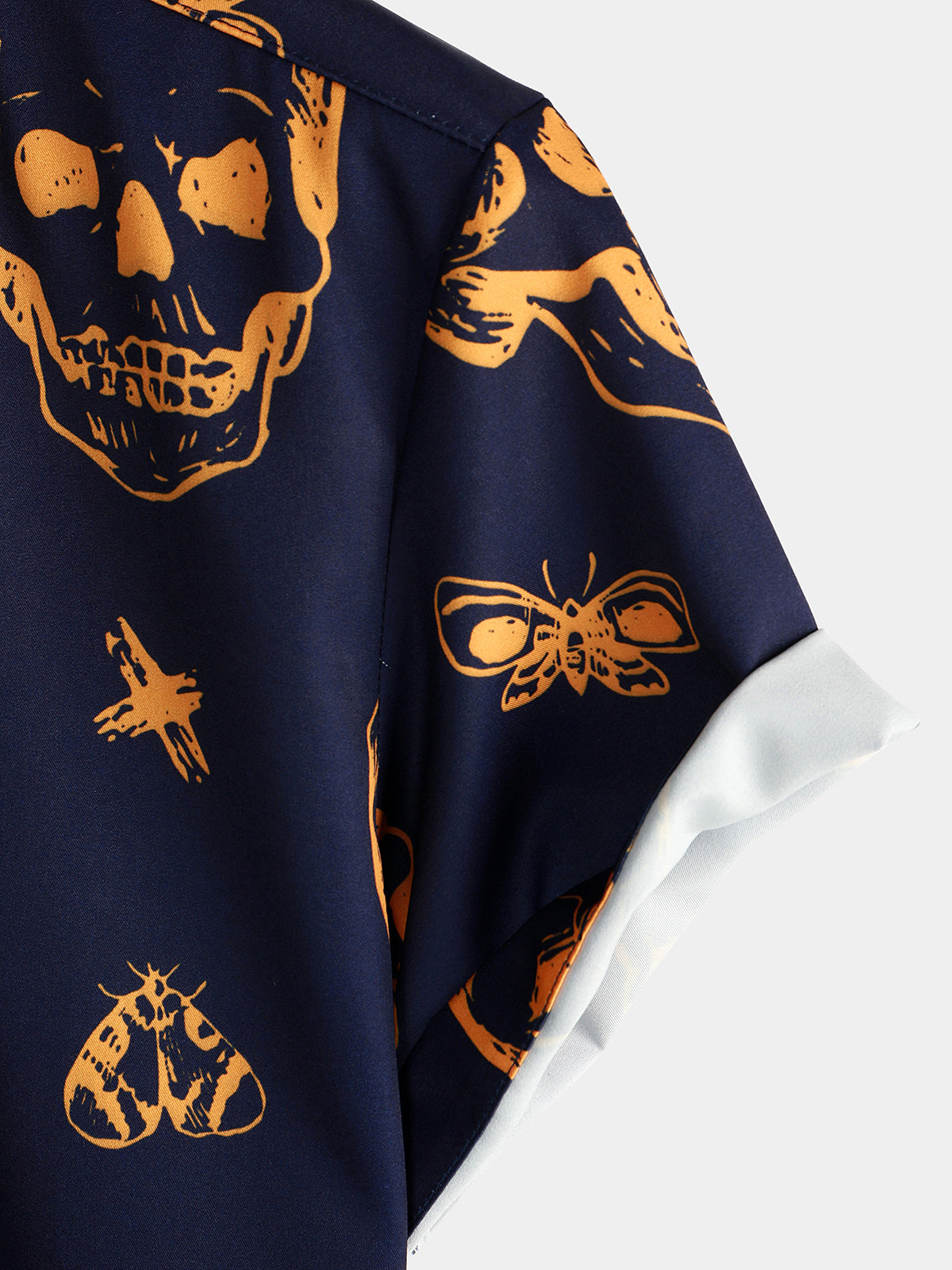 Camisa Orange Skull estampado Art Graphic Button up de manga corta Aloha Hawaiian para hombre