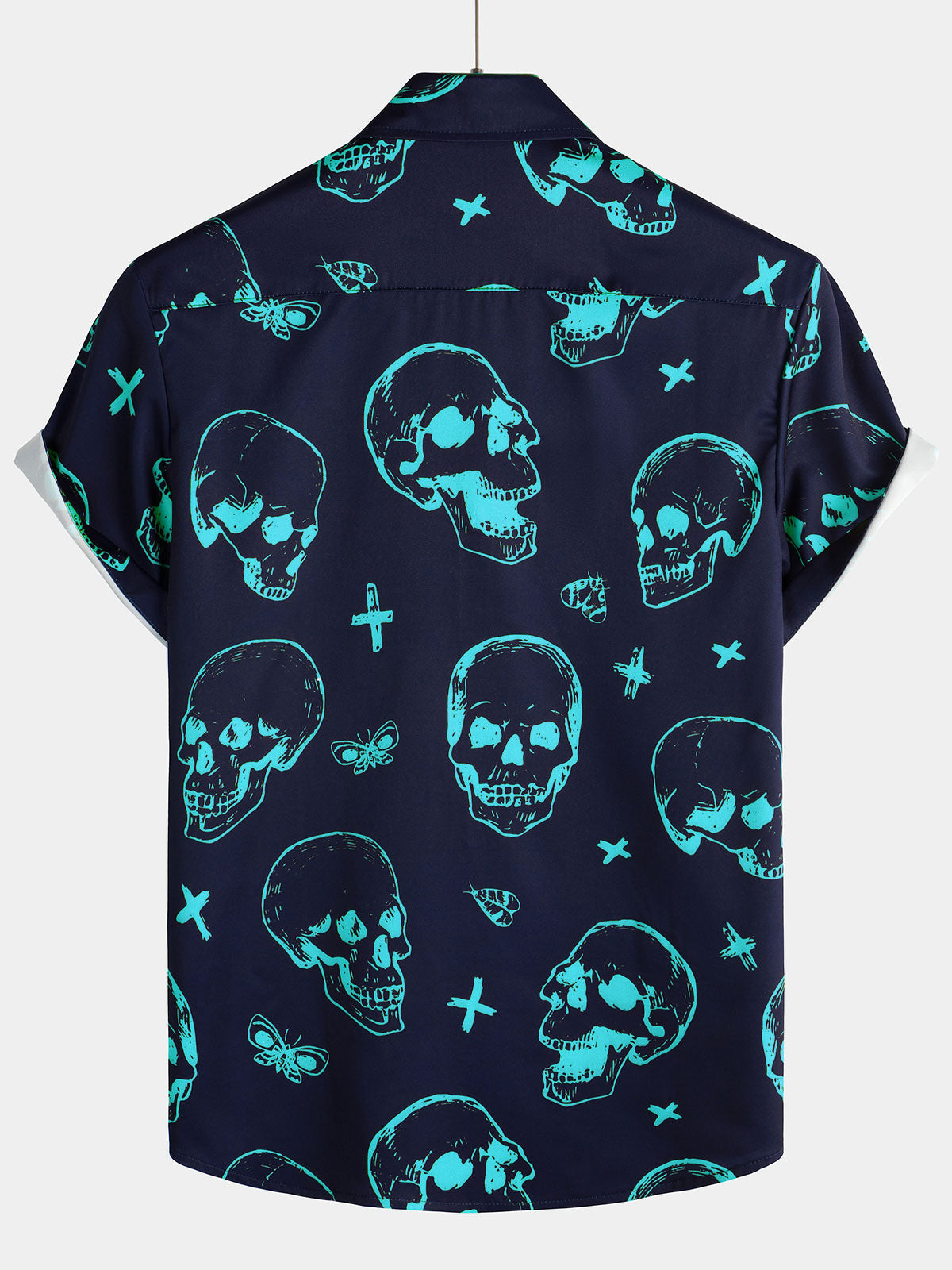Camisa Blue Skull estampado Art Graphic Button de manga corta Aloha Hawaiian para hombre