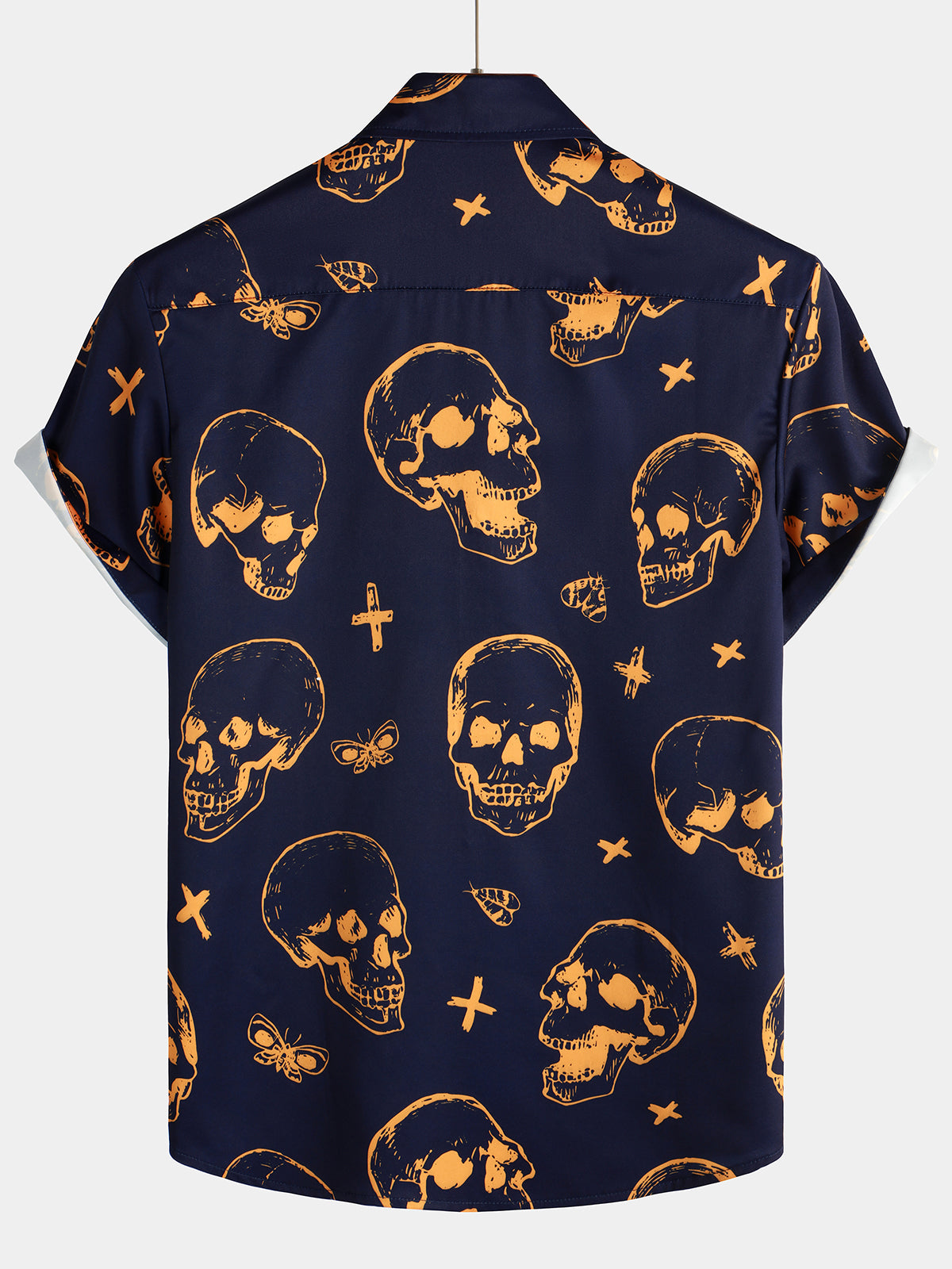 Camisa Orange Skull estampado Art Graphic Button up de manga corta Aloha Hawaiian para hombre