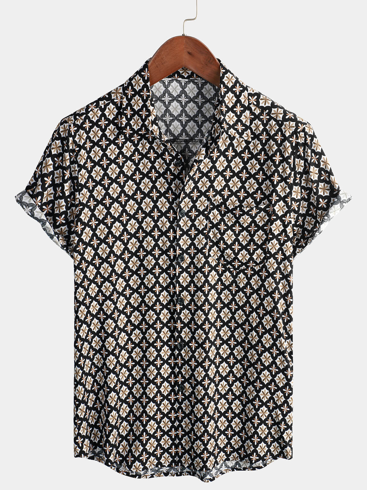Camisa Black Button Summer Beach de manga corta para hombre