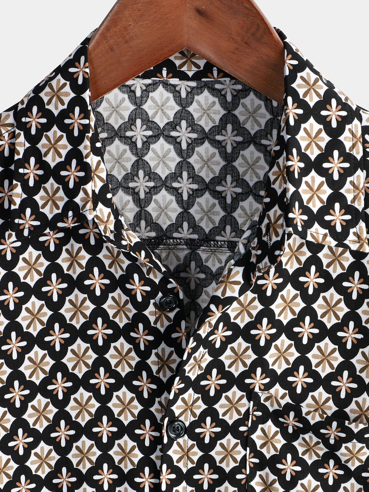 Camisa Black Button Summer Beach de manga corta para hombre