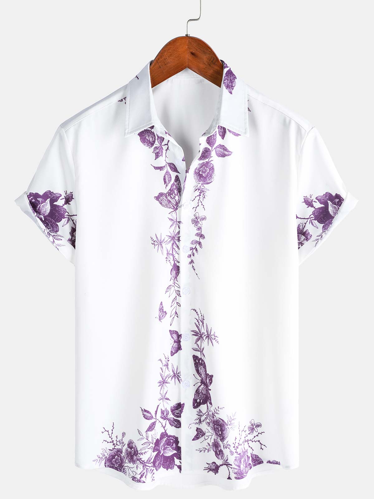 para hombre Blue floral Print Hawaiian Button Up Summer Beach casual Collar de manga corta camisa