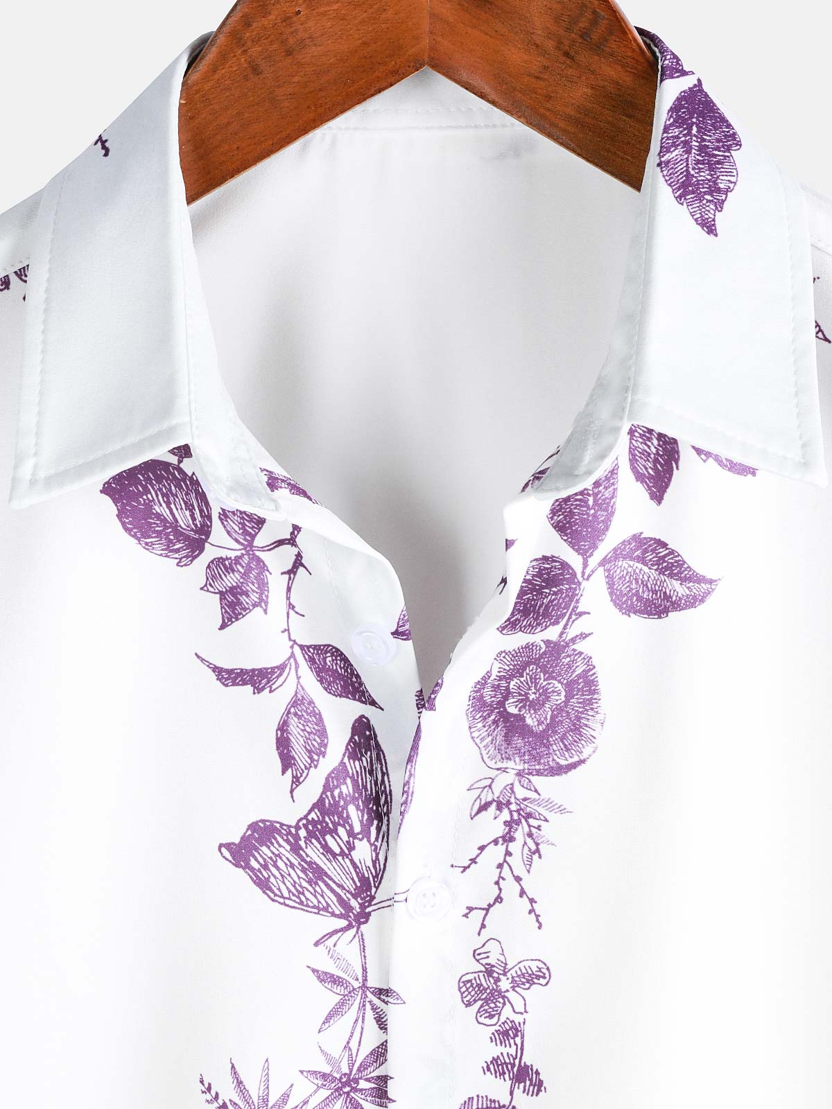 Camisa Purple floral estampado Hawaiian Button Up Summer Beach casual Collar de manga corta para hombre