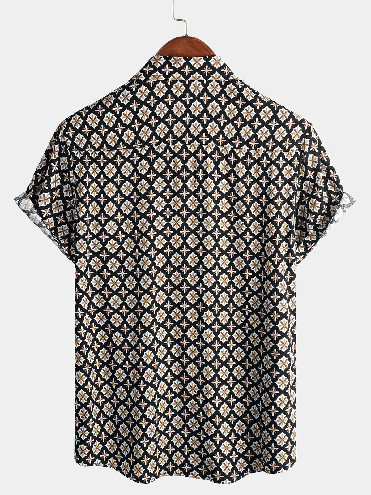 Camisa Black Button Summer Beach de manga corta para hombre