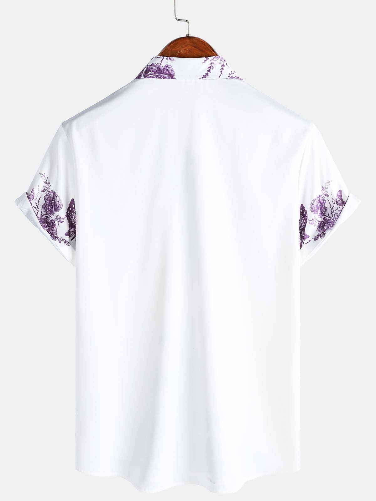 Camisa Purple floral estampado Hawaiian Button Up Summer Beach casual Collar de manga corta para hombre