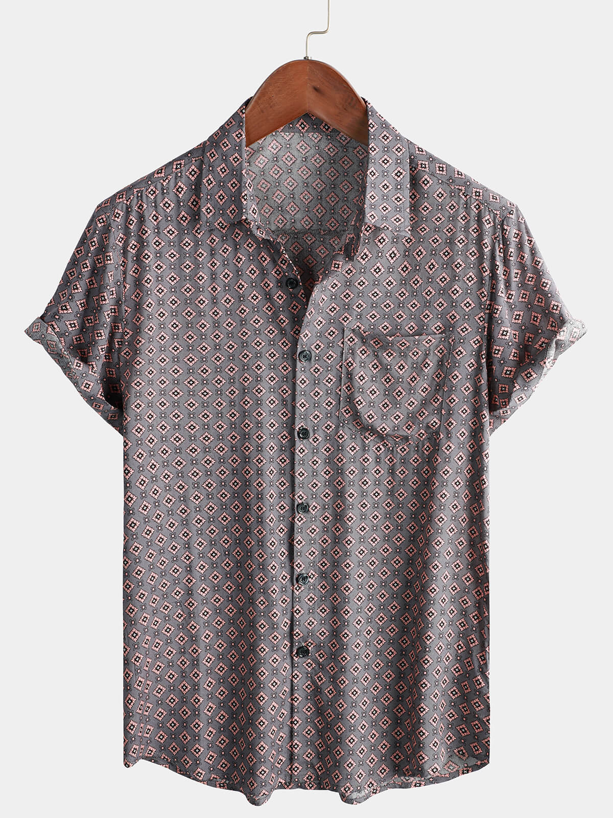 Camisa Button Up Rayon Beach de manga corta para hombre