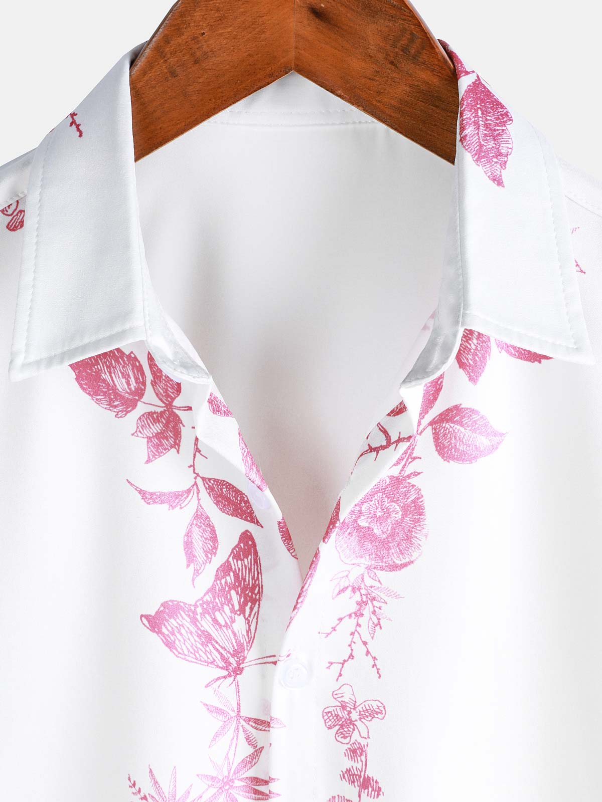 Camisa Pink floral estampado Hawaiian Button Up Summer Beach casual Collar de manga corta para hombre