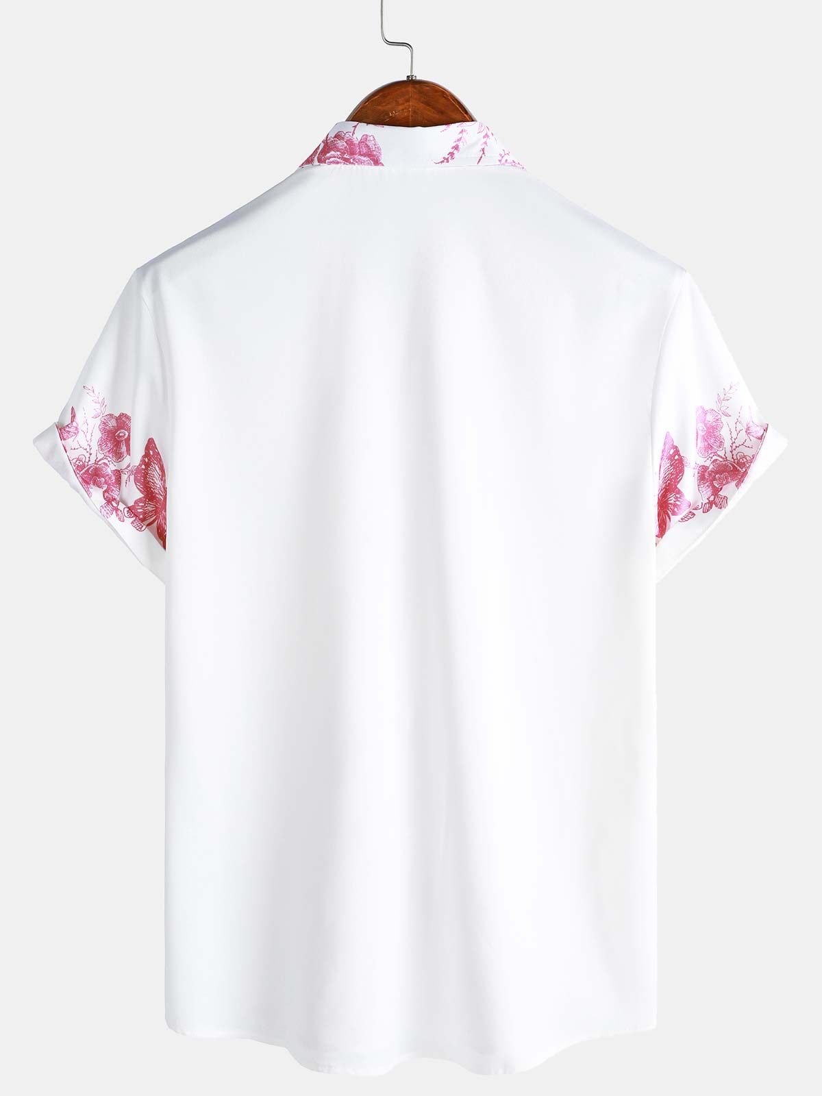Camisa Pink floral estampado Hawaiian Button Up Summer Beach casual Collar de manga corta para hombre