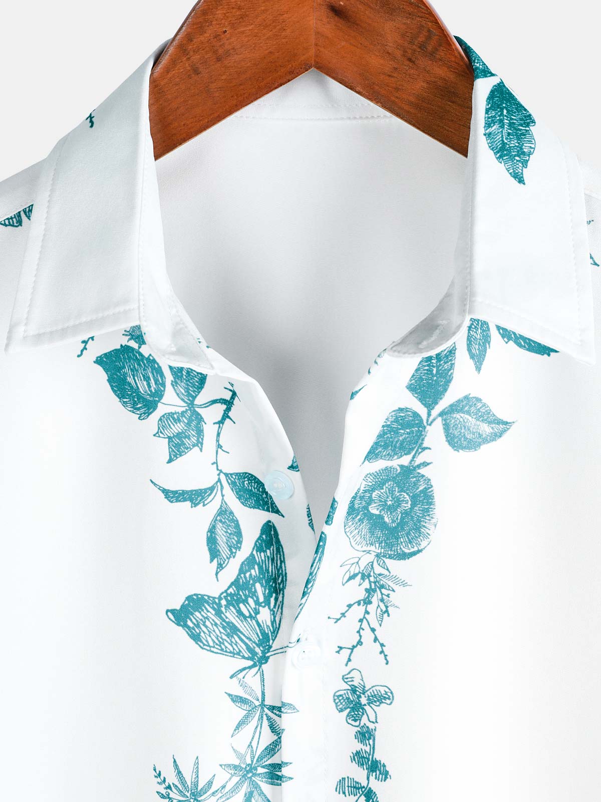 Camisa Green floral estampado Hawaiian Button Up Summer Beach casual Collar de manga corta para hombre