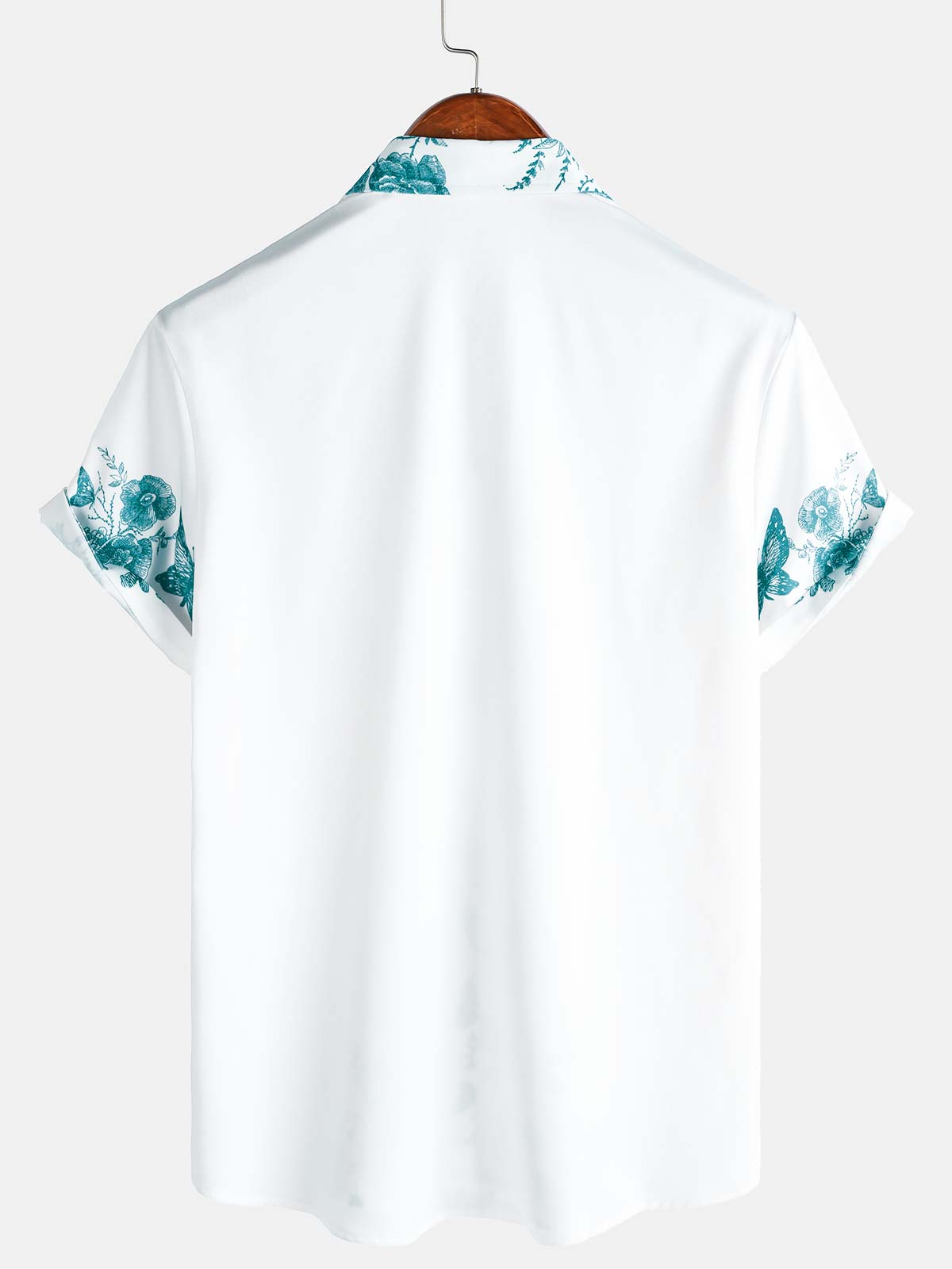 Camisa Green floral estampado Hawaiian Button Up Summer Beach casual Collar de manga corta para hombre