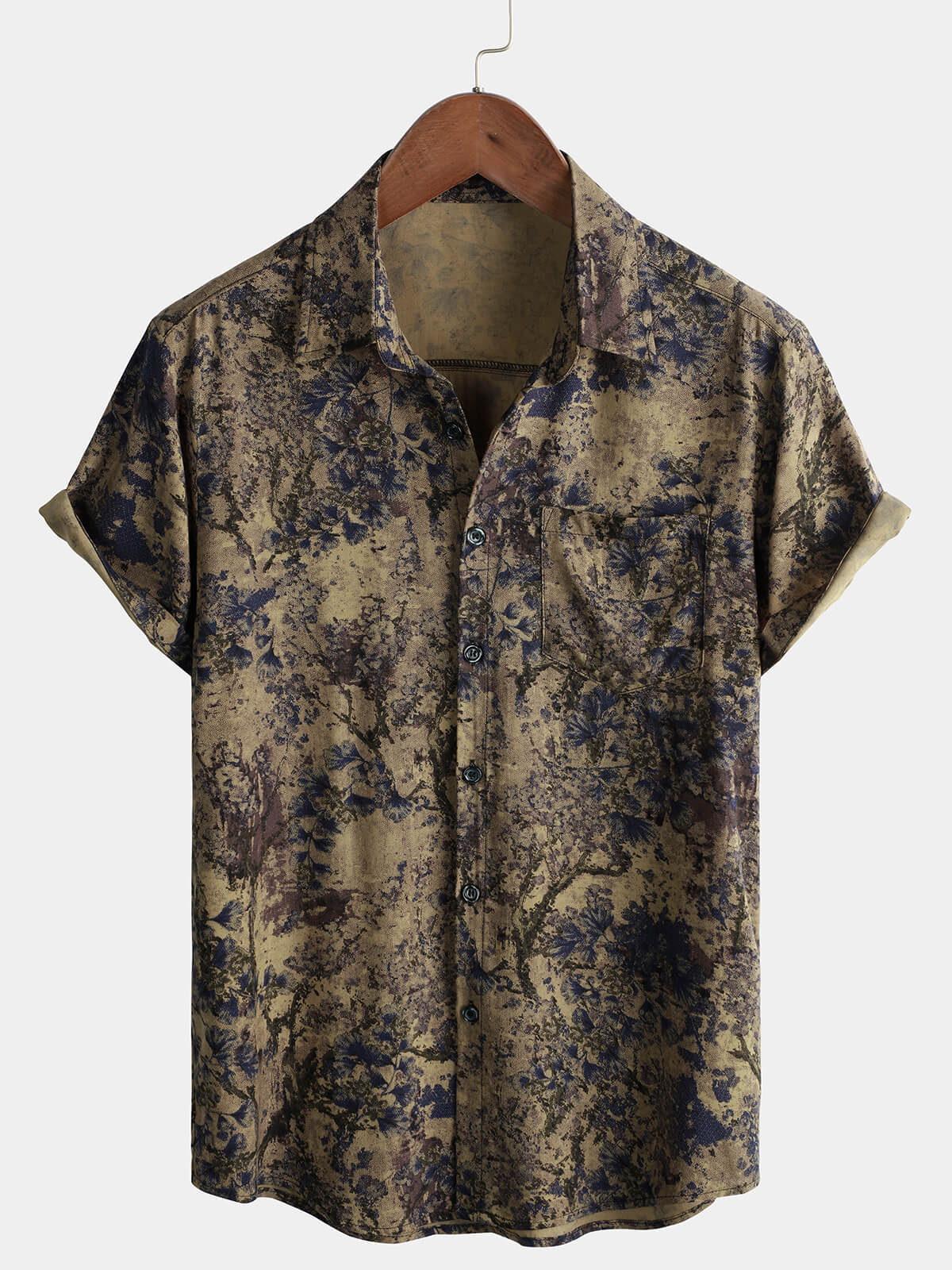 Camisa retro floral estampado casual de manga corta Holiday para hombre