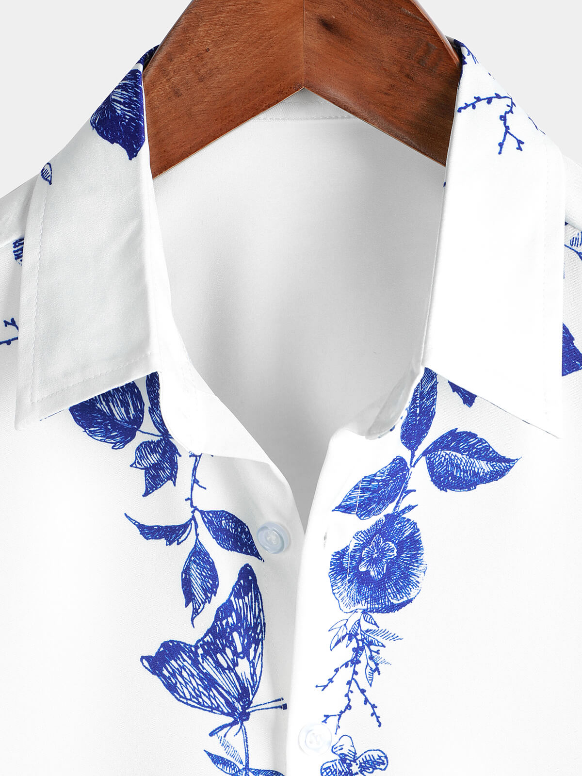 para hombre Blue floral Print Hawaiian Button Up Summer Beach casual Collar de manga corta camisa